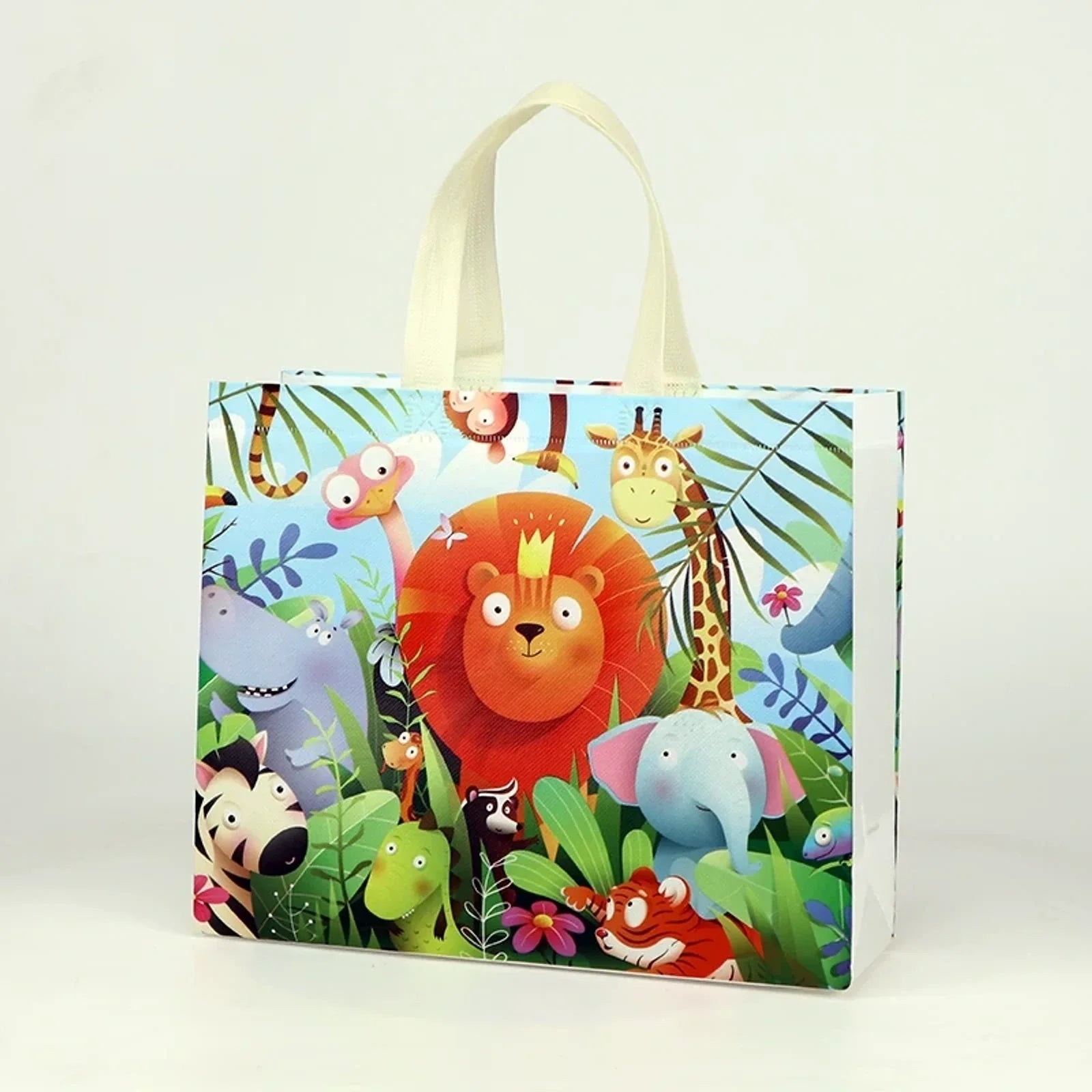 Printed Non-Woven Tote Bags — 18 Designs — Zoo Animals