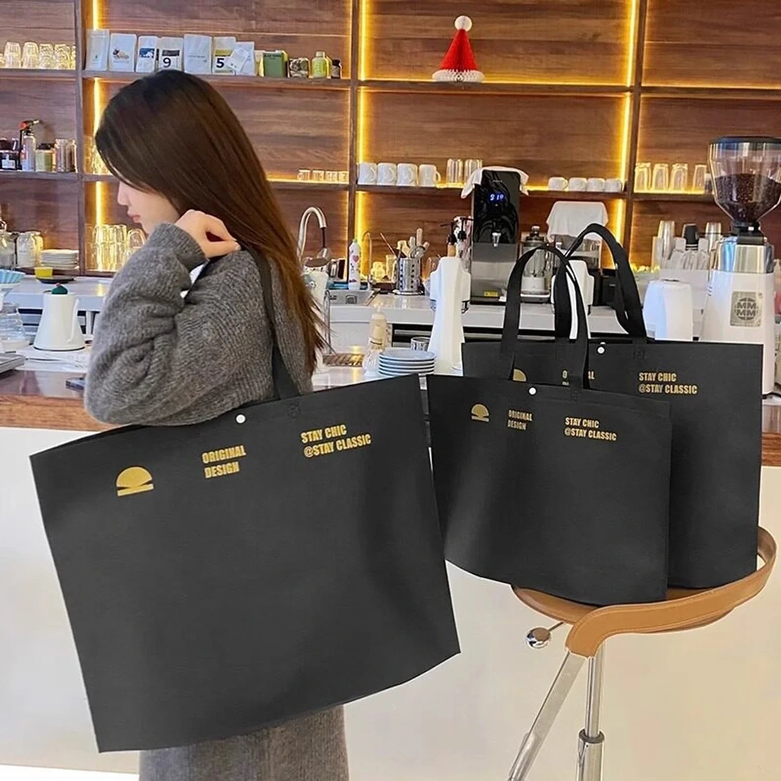 Gold Fan Print printed non-woven tote bags — 18 styles
