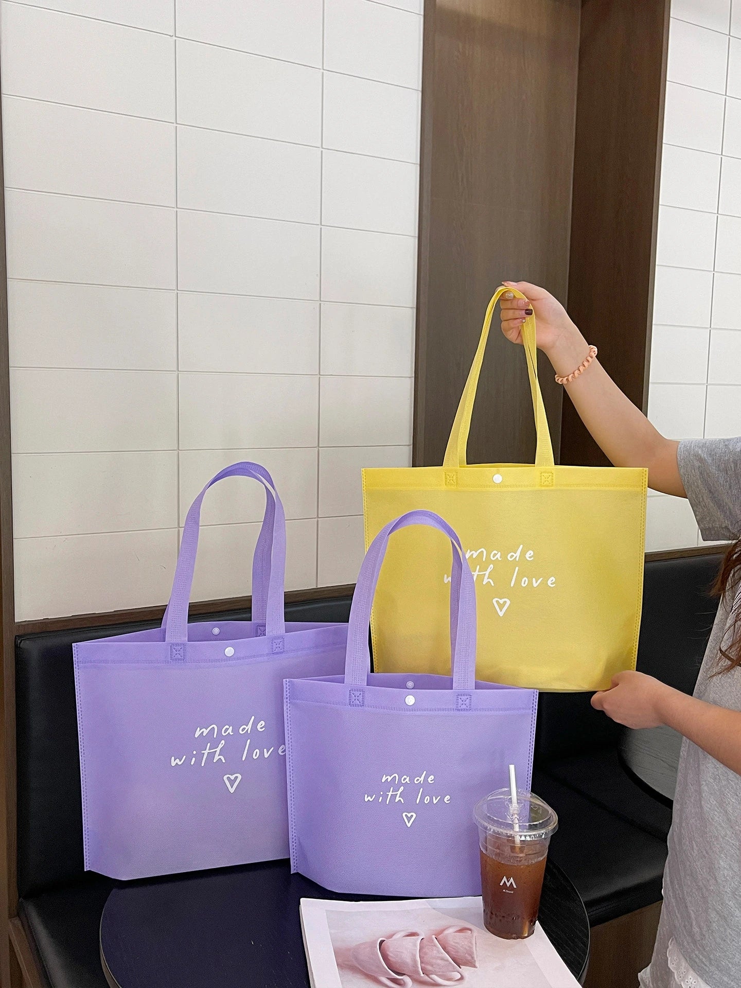 Purple Non-Woven Tote Bags — 10 Styles product view 4