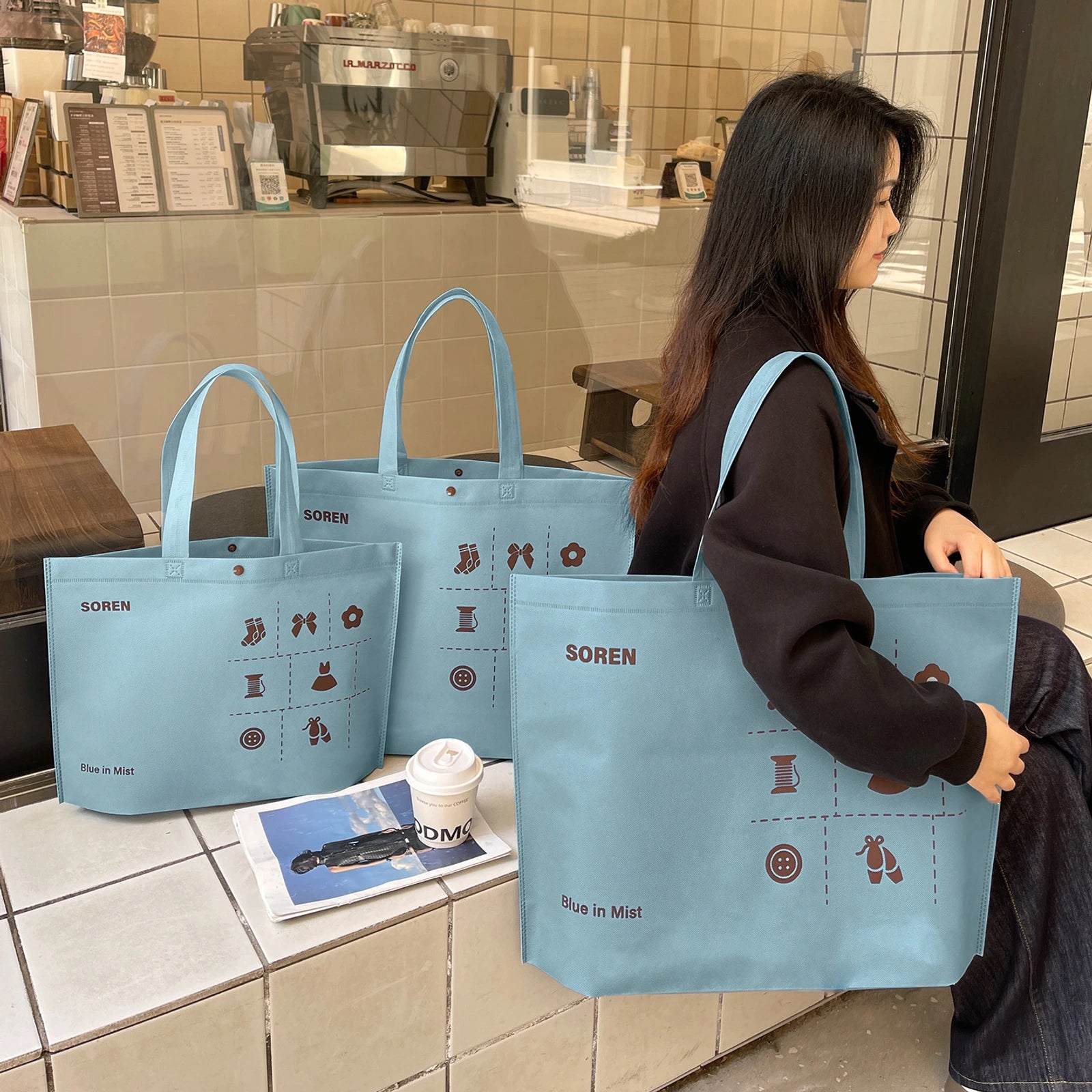 Purple Non-Woven Tote Bags — 10 Styles — Haze Blue SORENTote