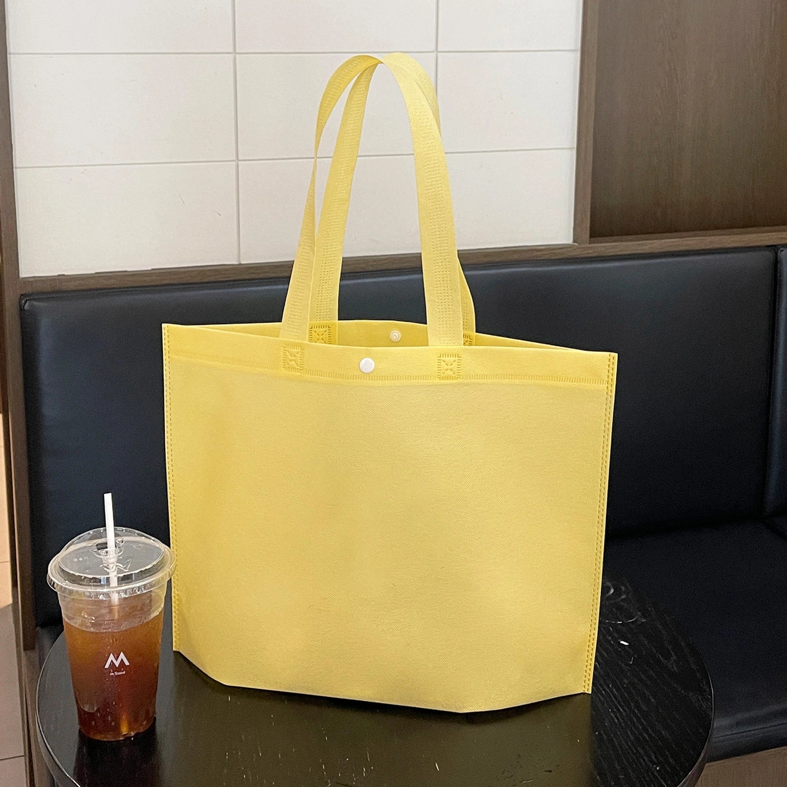 Purple Non-Woven Tote Bags — 10 Styles — Light Yellow Plain Tote