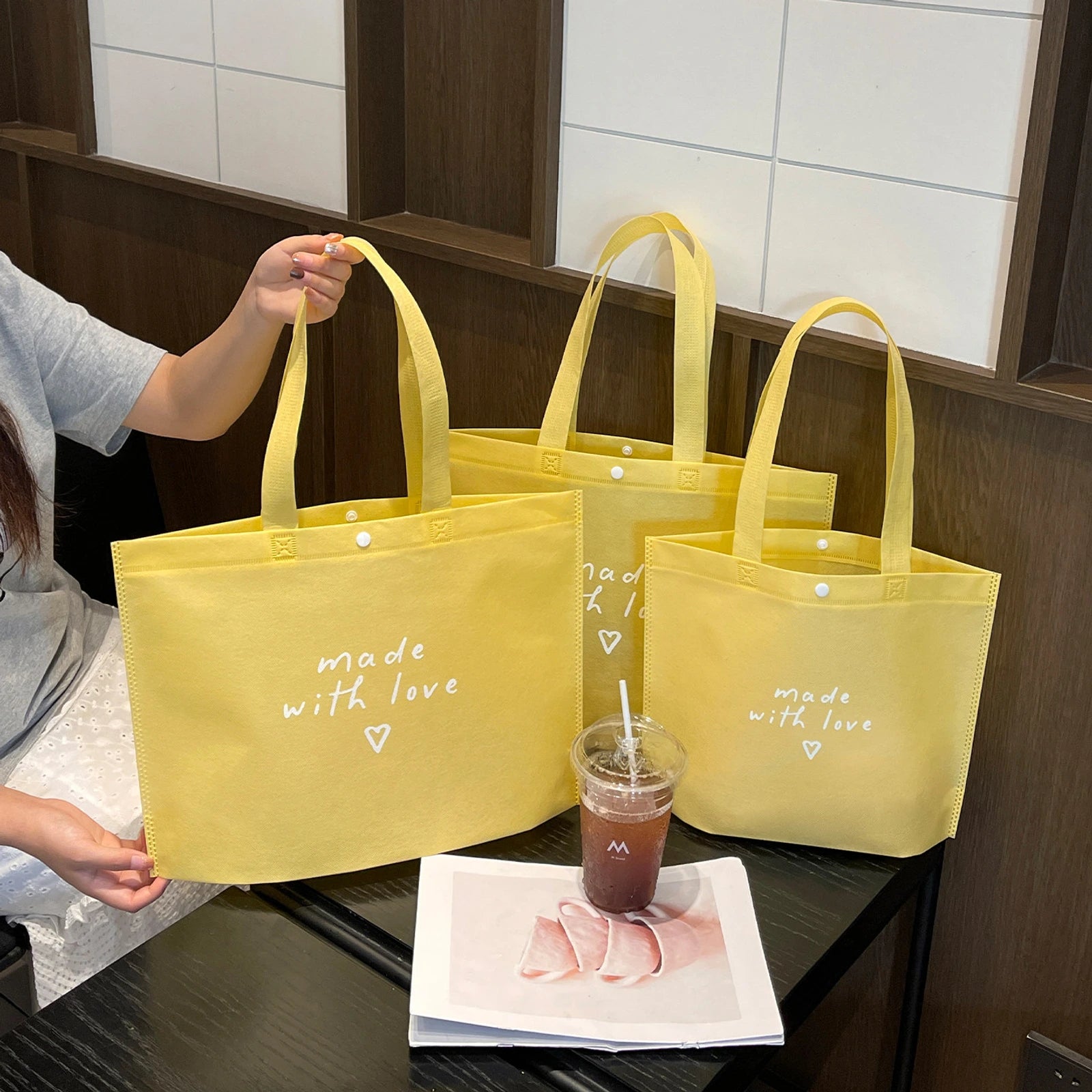 Purple Non-Woven Tote Bags — 10 Styles — Light Yellowmwl Tote