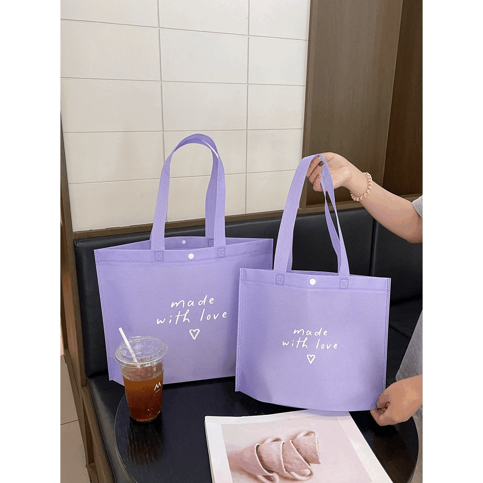 Purple Non-Woven Tote Bags — 10 Styles animated product view 1