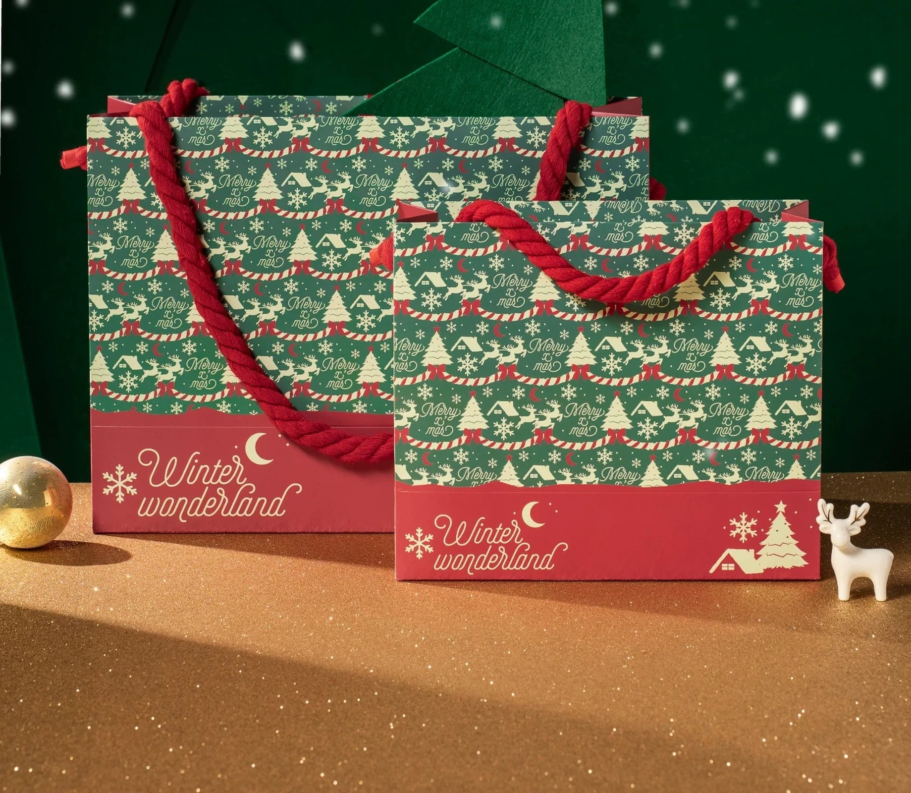 Red and Green Rope-Handle Christmas Paper Gift Bags – ready-stock option