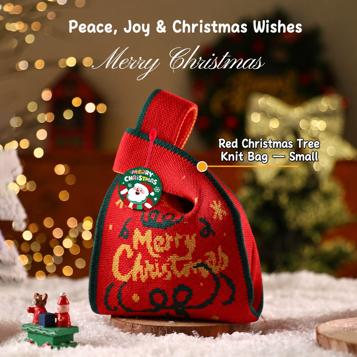 Red Christmas tree knitted Christmas gift bag
