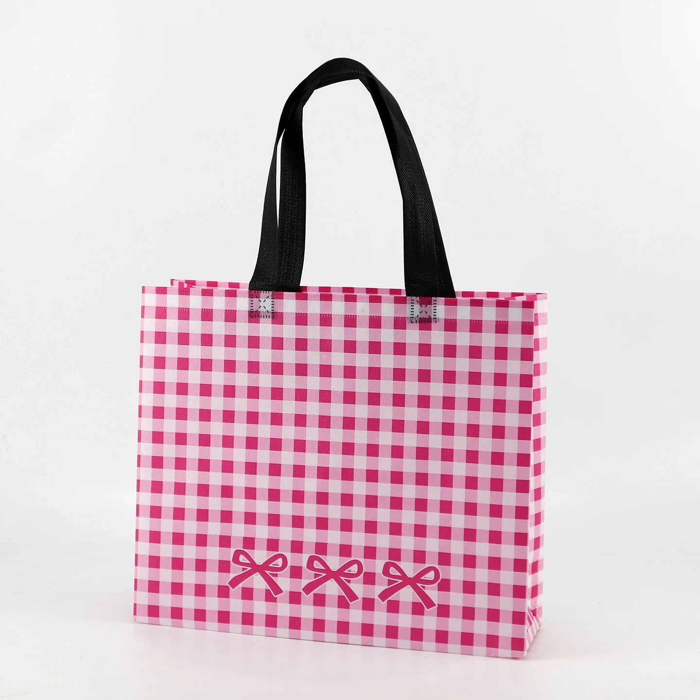 Red plaid non-woven tote bag