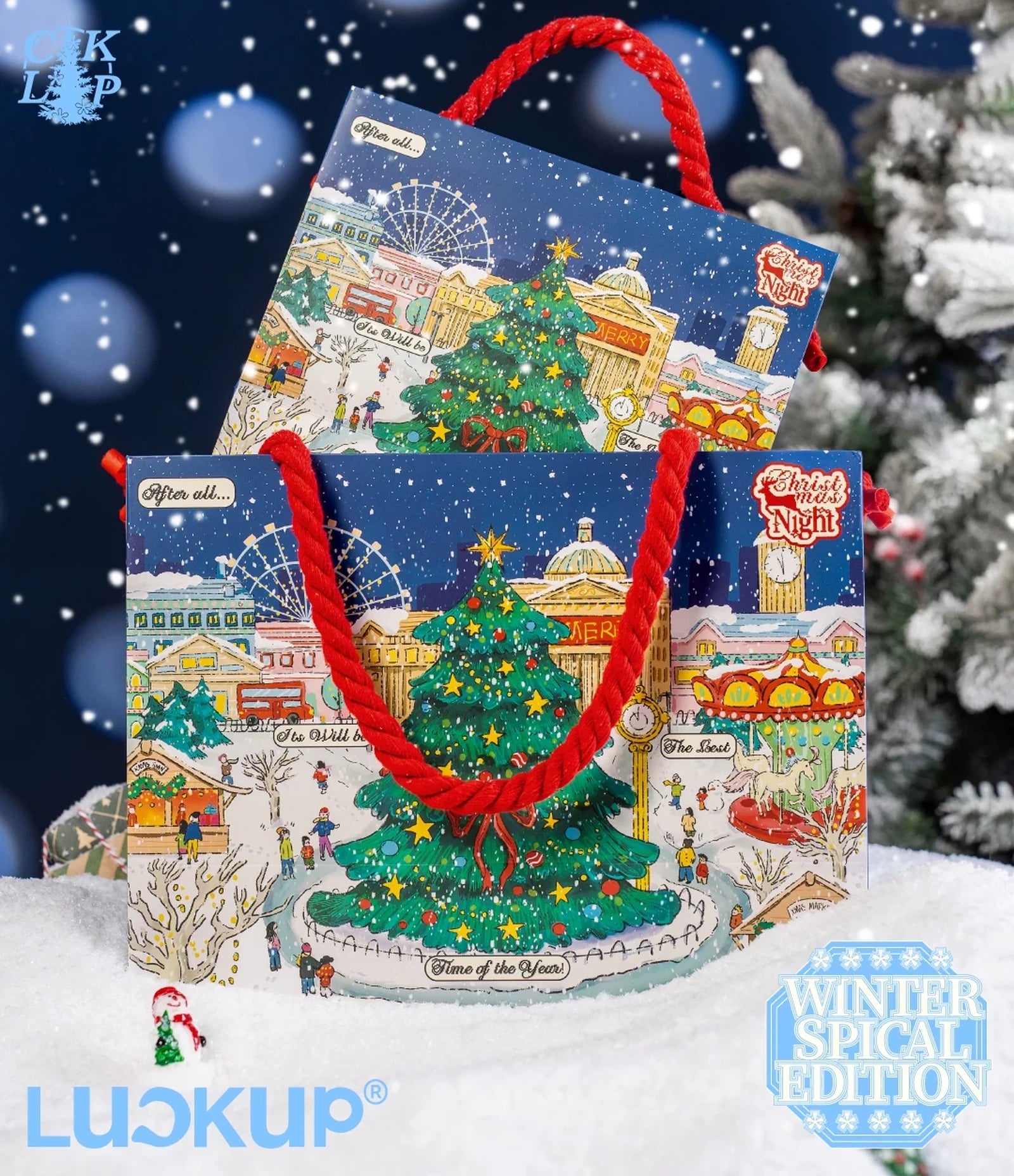 Red Rope-Handle Christmas Paper Gift Bags – product view
