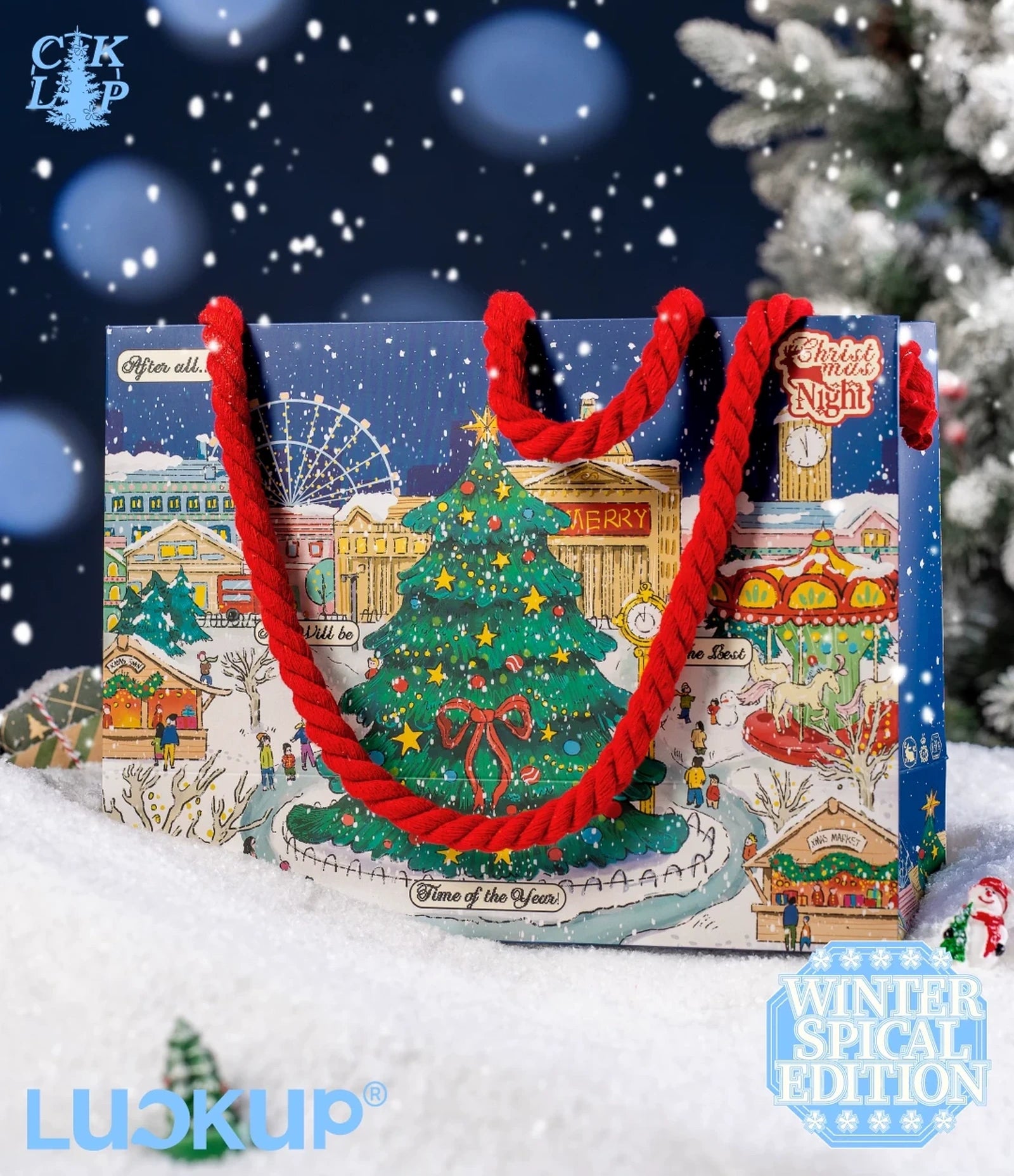 Red Rope-Handle Christmas Paper Gift Bags – product view