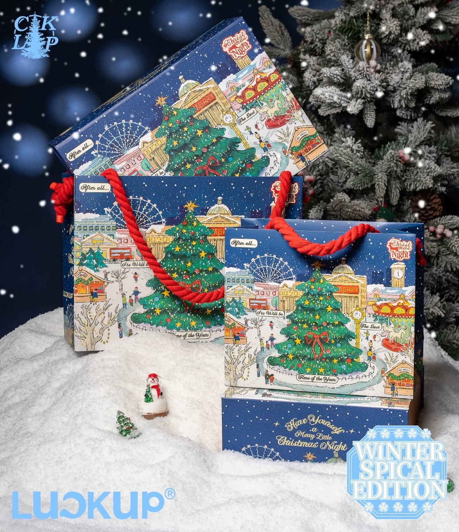 Red Rope-Handle Christmas Paper Gift Bags – product view