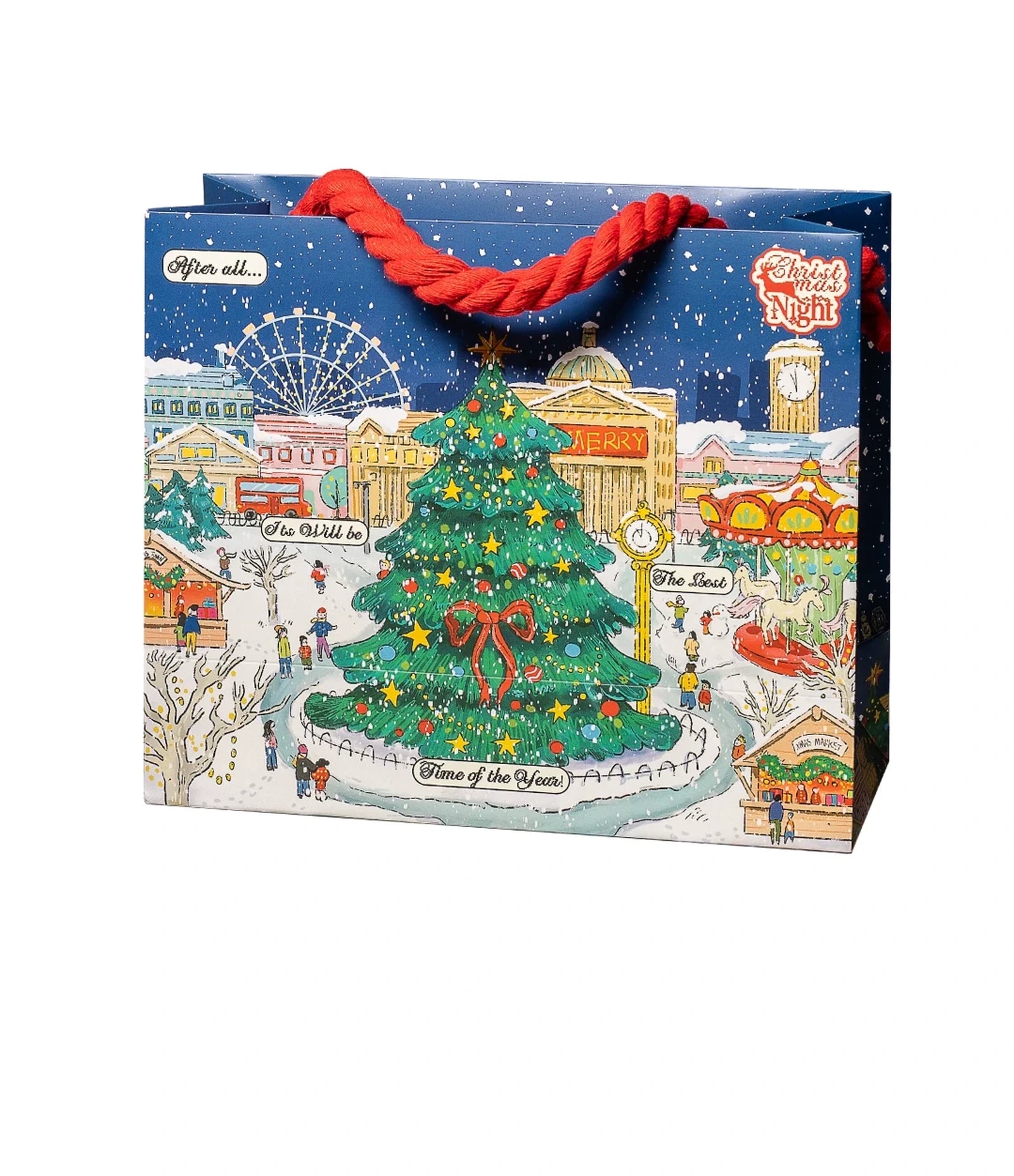 Red Rope-Handle Christmas Paper Gift Bags – product view