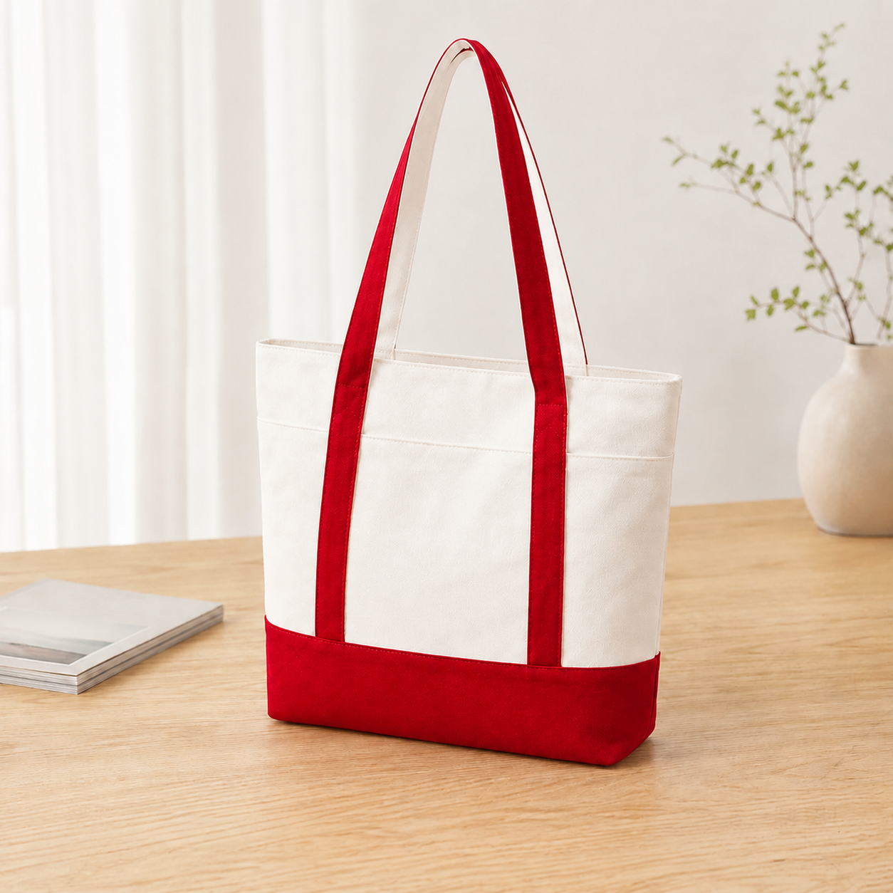 Custom Color-Block Canvas Tote Bag with Pocket | Bulk Logo Bags
