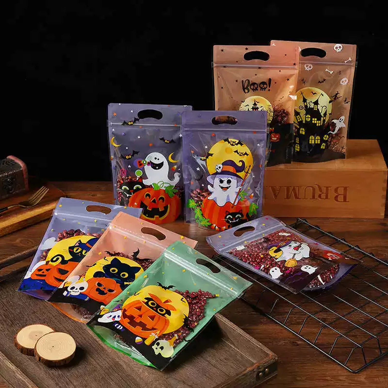 Resealable Halloween Treat Pouches with Die-Cut Handles