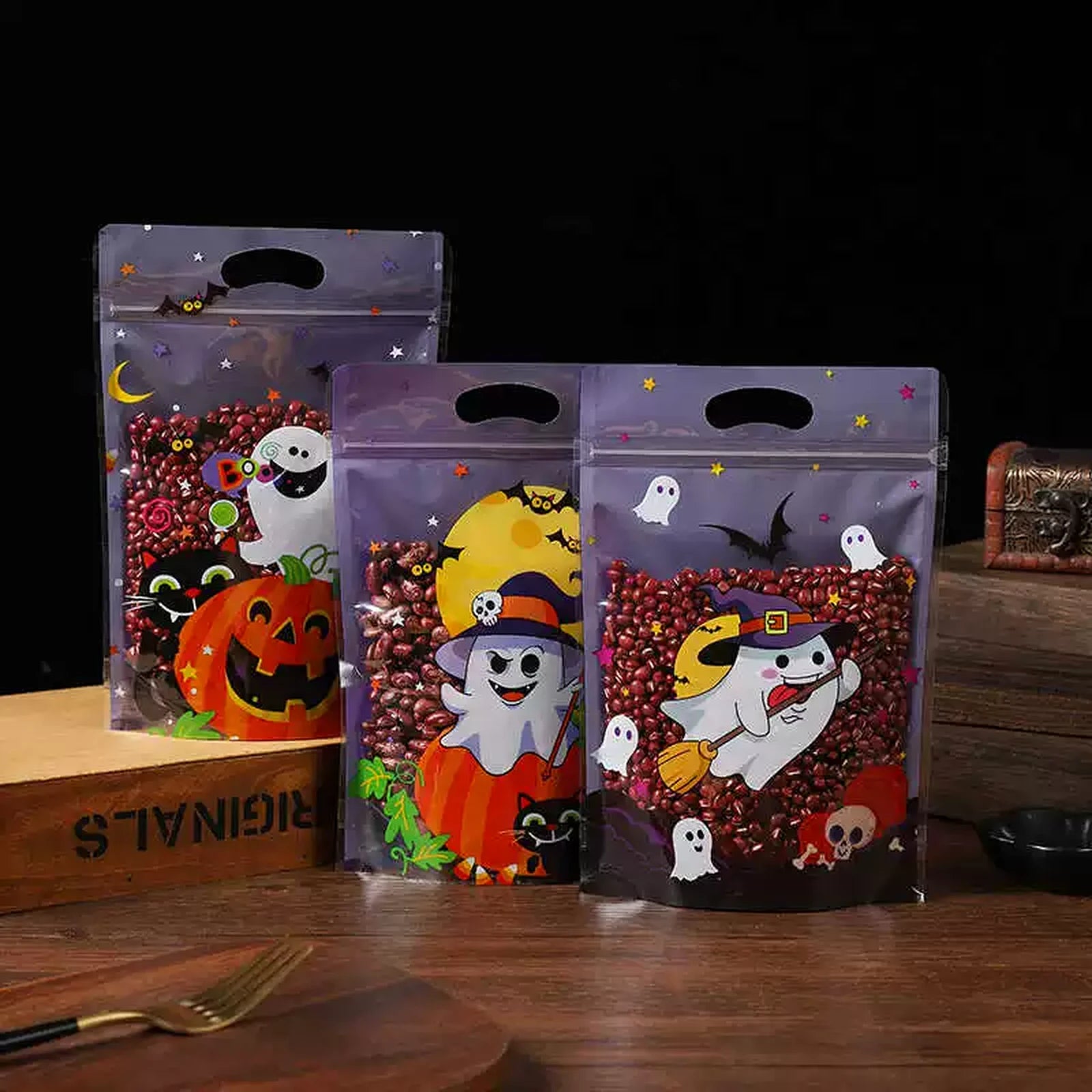 Resealable Halloween Treat Pouches with Die-Cut Handles