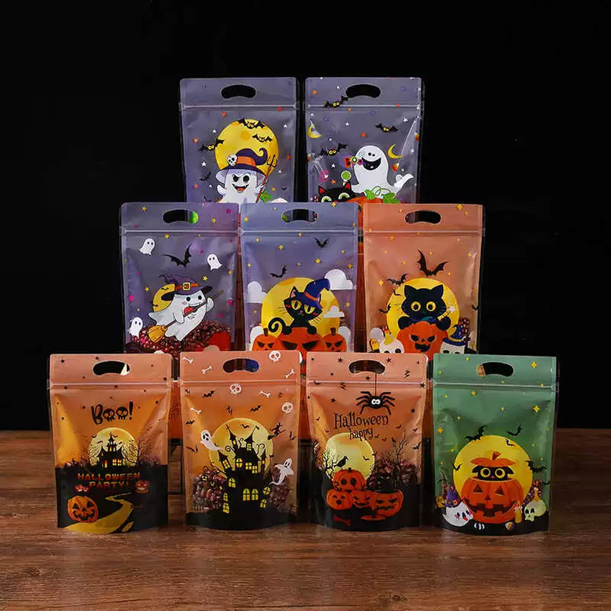 Resealable Halloween Treat Pouches with Die-Cut Handles