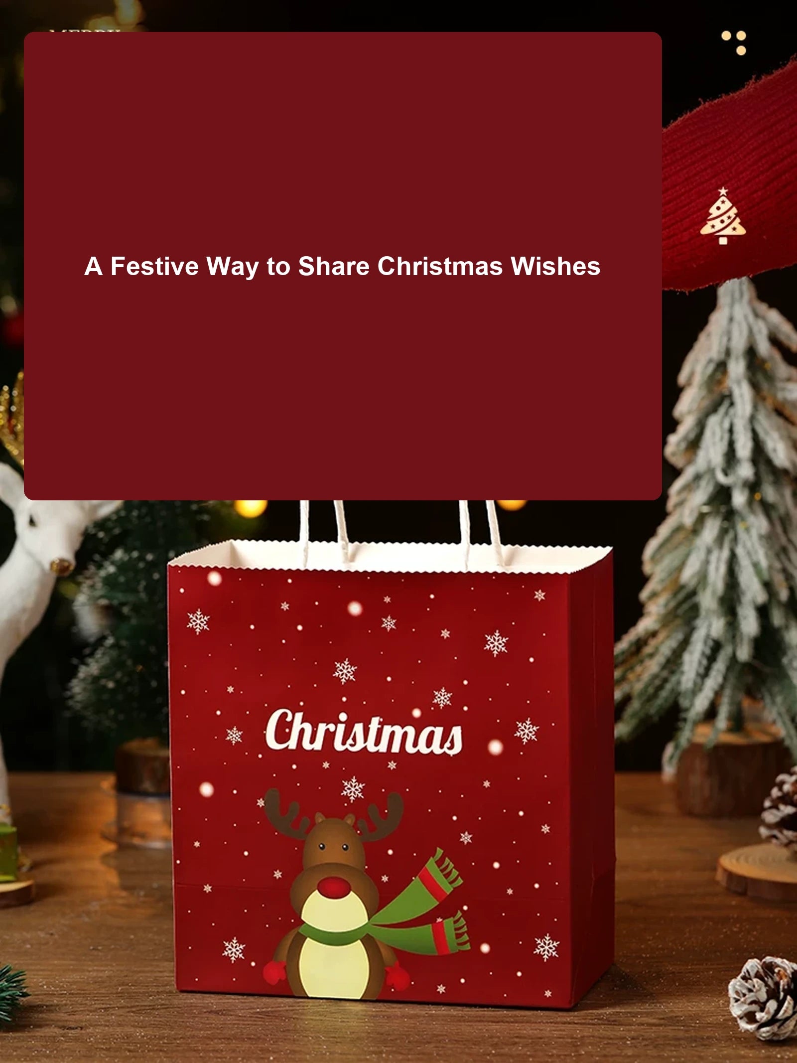 Ribbon-Detail Christmas Paper Gift Bags with Rope Handles – product view