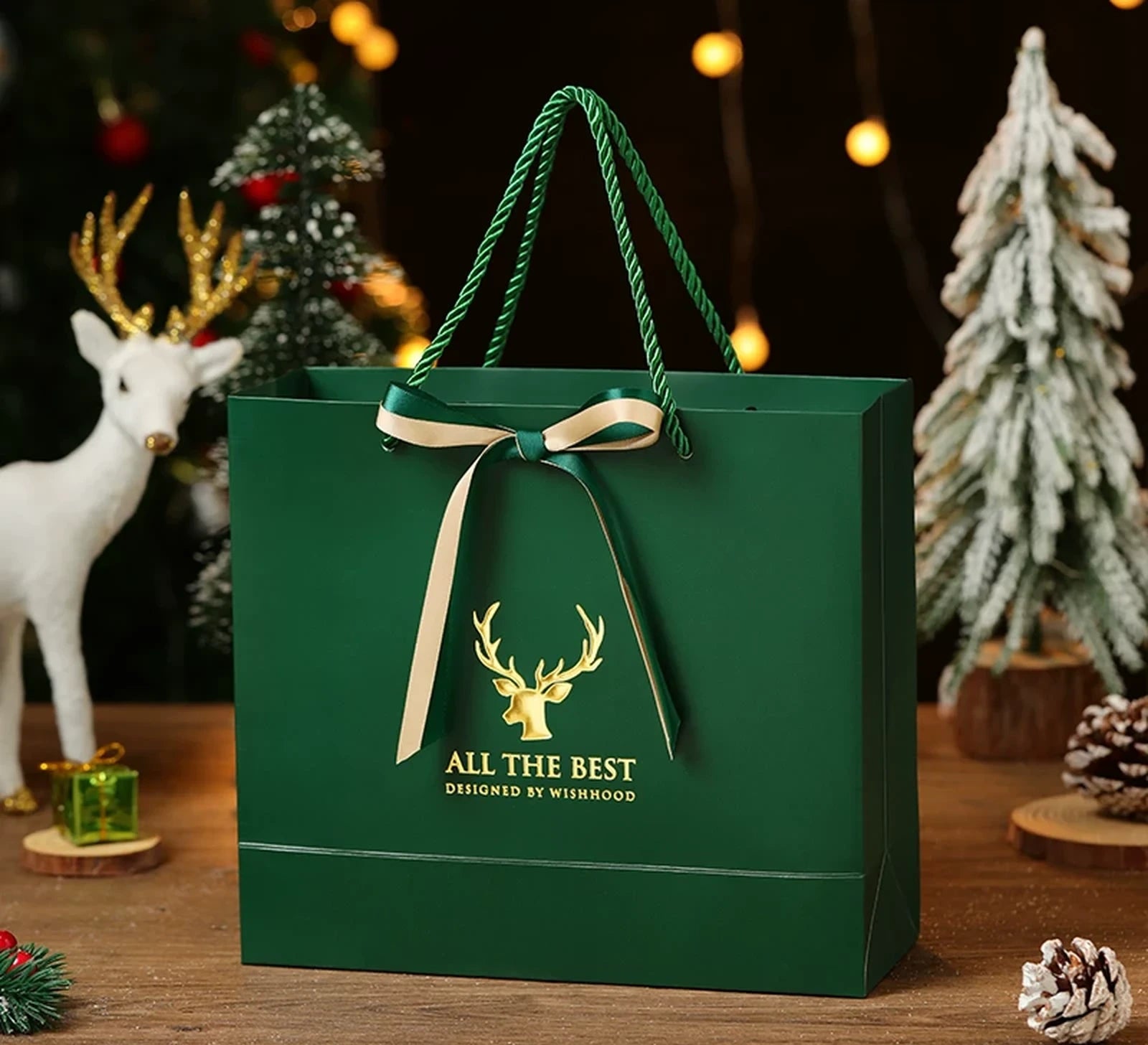 Ribbon-Detail Christmas Paper Gift Bags with Rope Handles – ready-stock variant