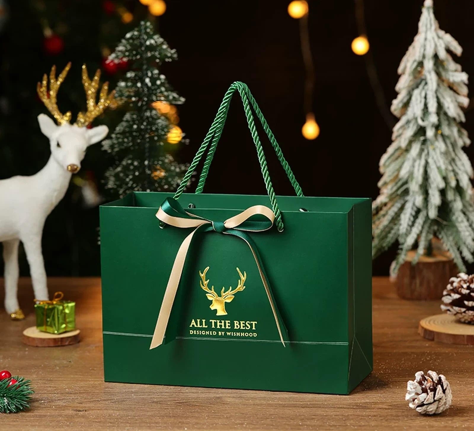 Ribbon-Detail Christmas Paper Gift Bags with Rope Handles – ready-stock variant