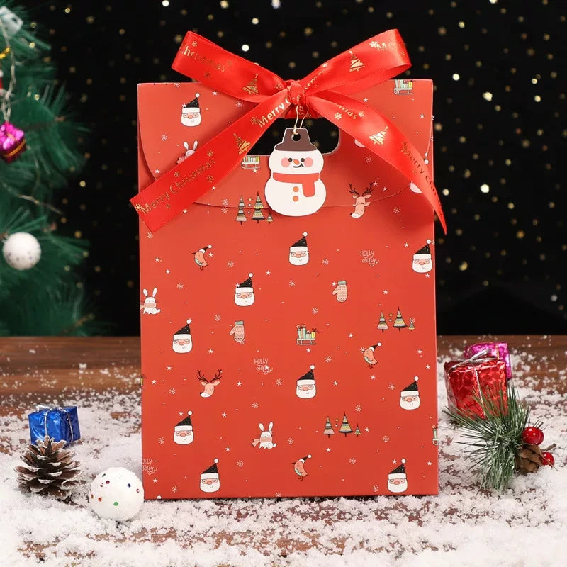 Red large Christmas paper gift bag with ribbon handle