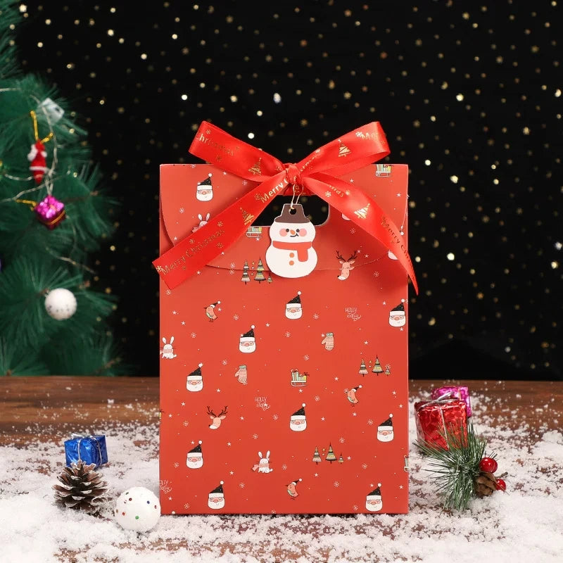 Red medium Christmas paper gift bag with ribbon handle