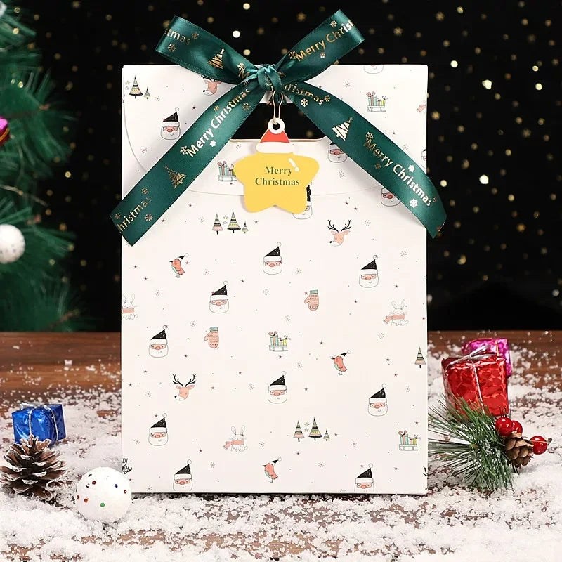 White large Christmas paper gift bag with ribbon handle