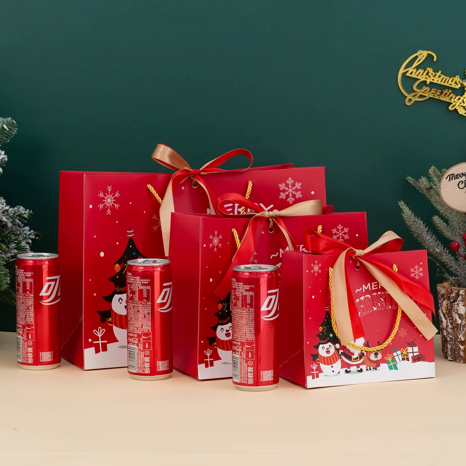 Rope-Handle Cardstock Christmas Gift Bags – product view