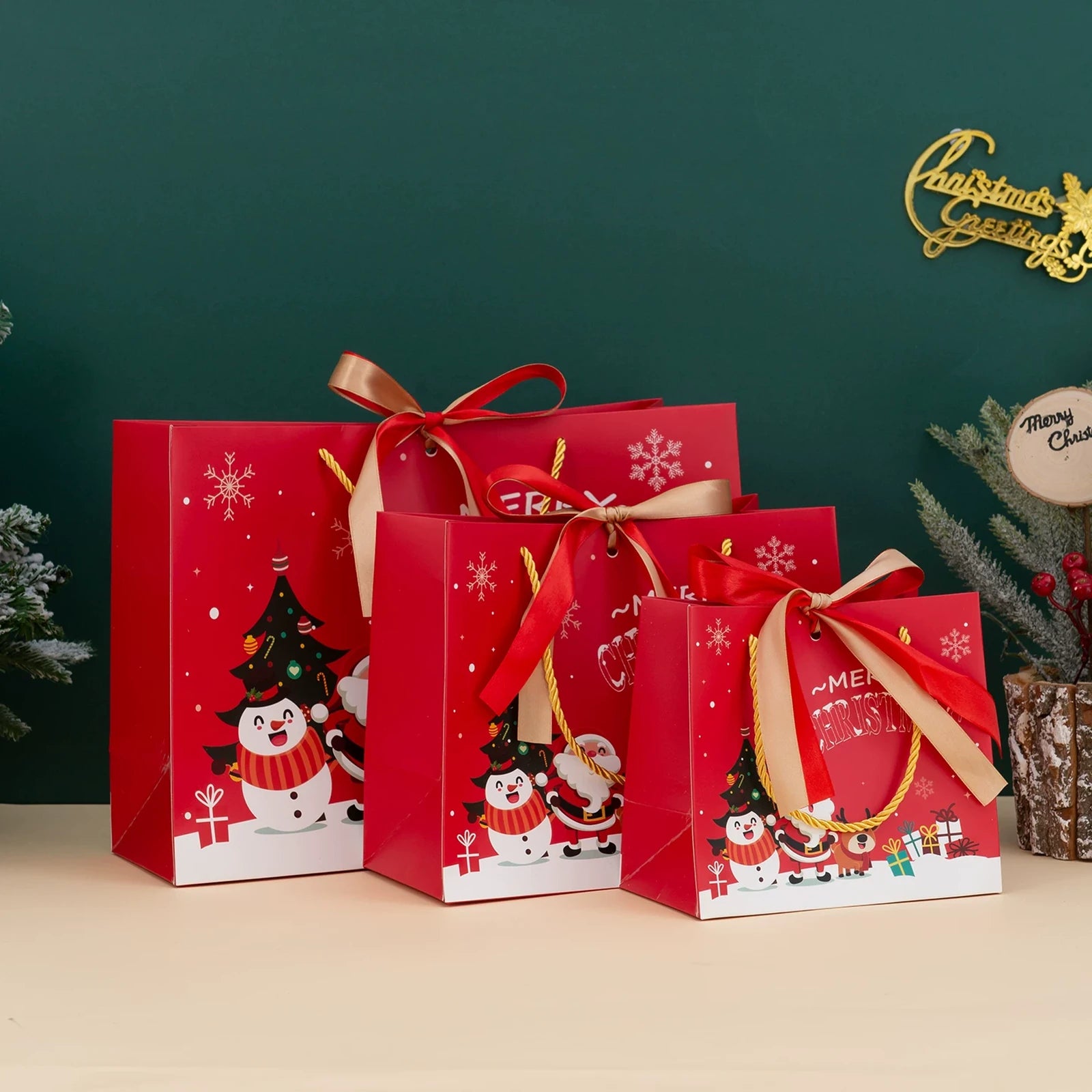 Rope-Handle Cardstock Christmas Gift Bags – product view