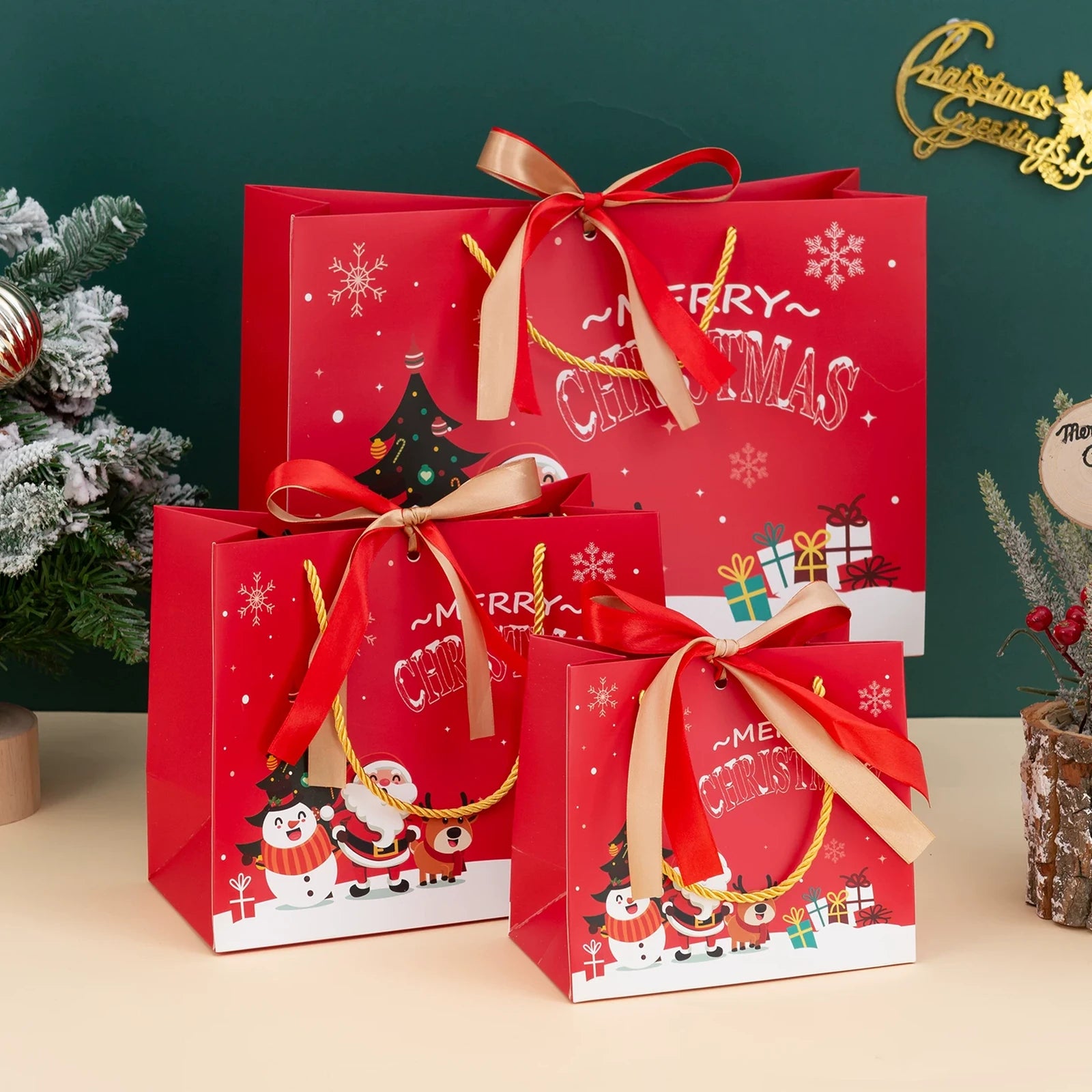 Rope-Handle Cardstock Christmas Gift Bags – sample variant