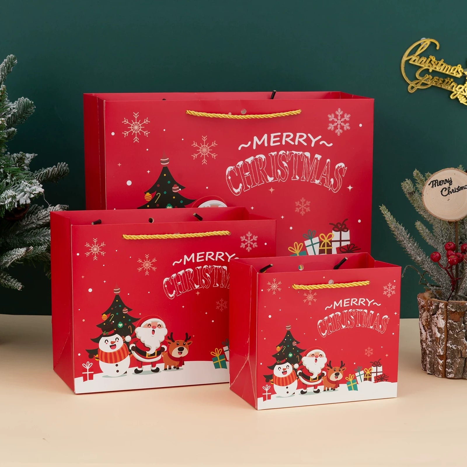 Rope-Handle Cardstock Christmas Gift Bags – sample variant