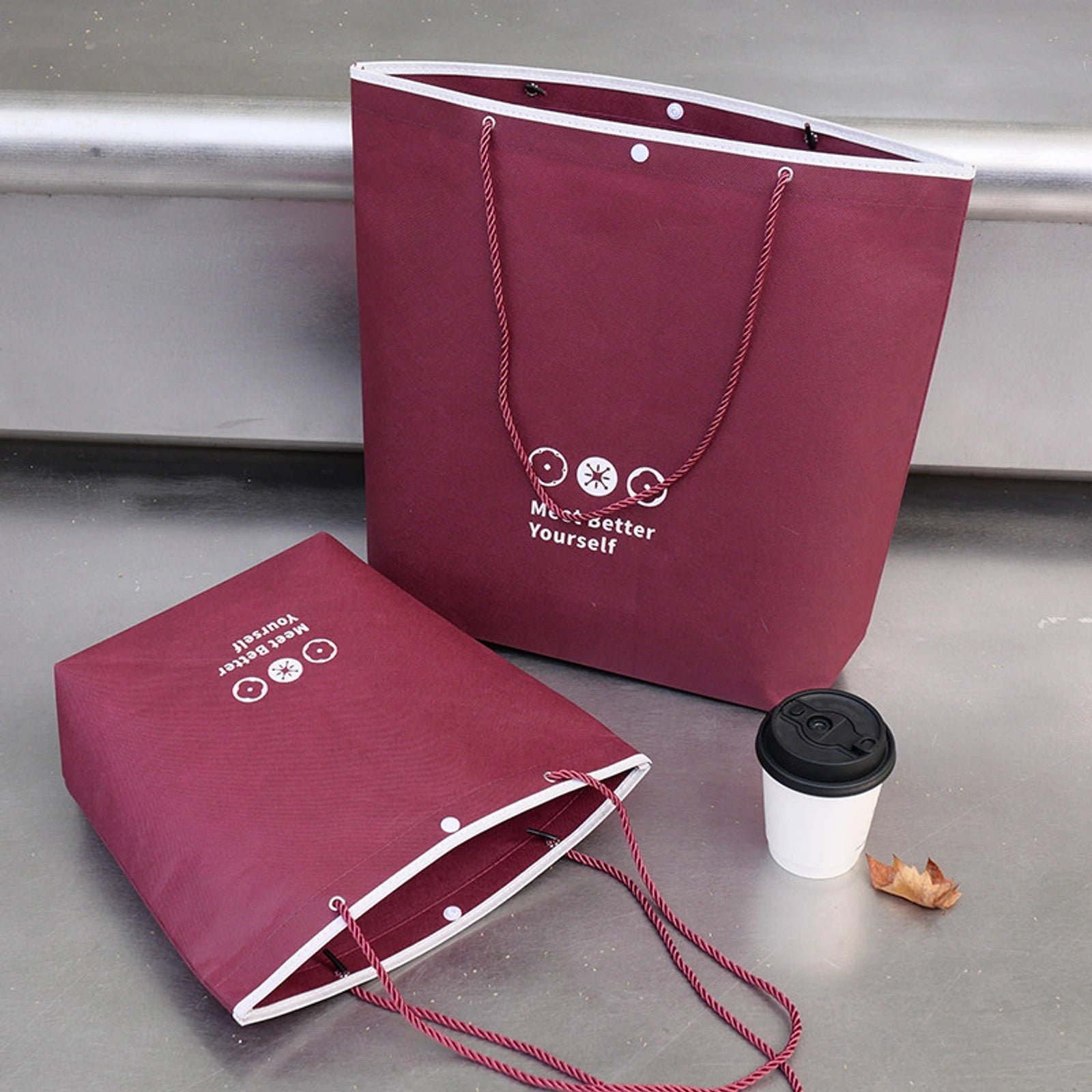 Rope-Handle Stitched Non-Woven Tote Bags — 7 Styles — Inverted Trapezoid — Ancora Red