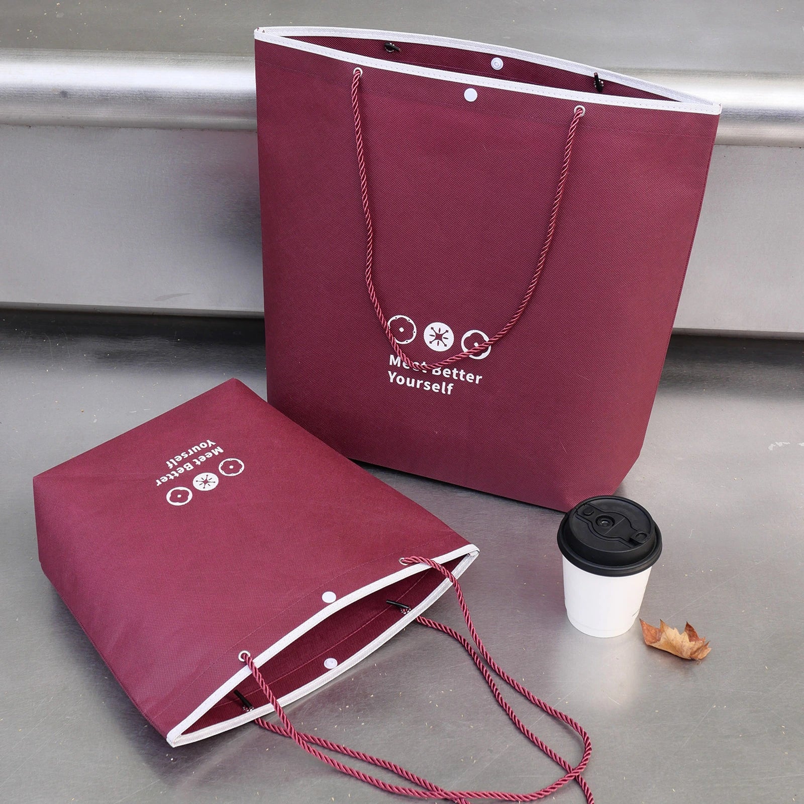 Rope-Handle Stitched Non-Woven Tote Bags — 8 Styles — Inverted Trapezoid — Ancora Red