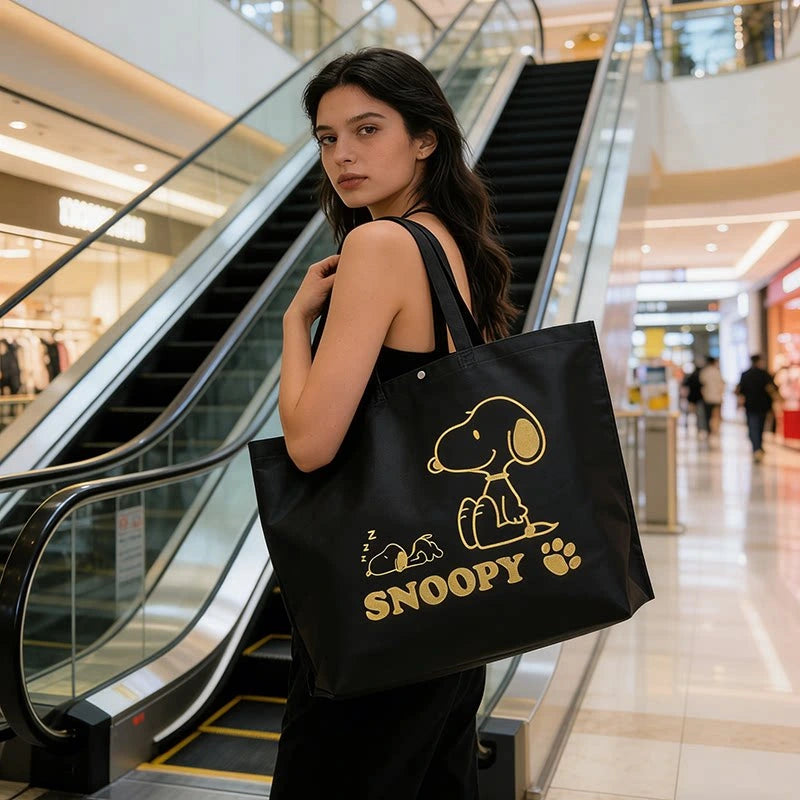 Black Cartoon Puppy Print shoulder-carry non-woven tote bags — 20 styles