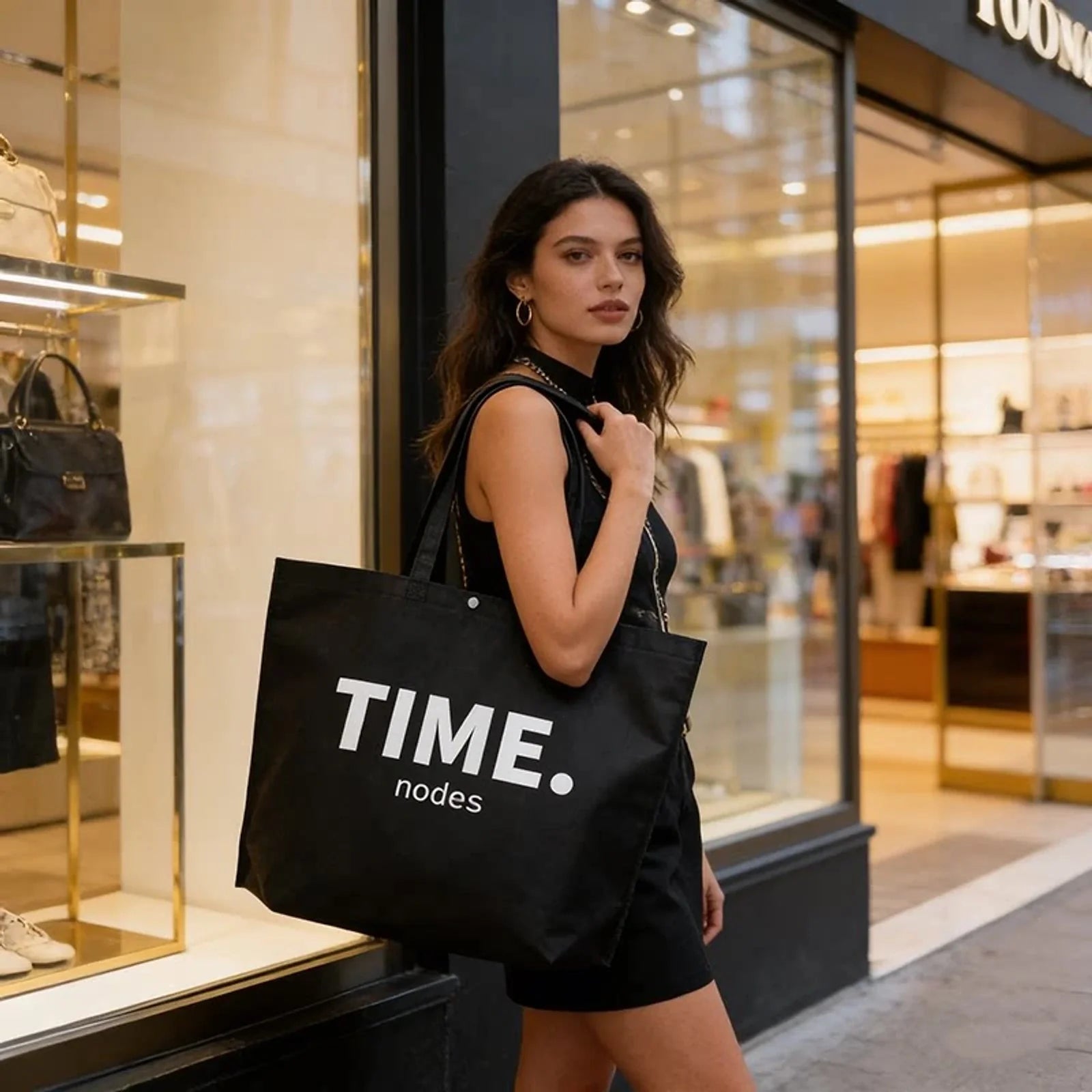 Black Time Print shoulder-carry non-woven tote bags — 20 styles