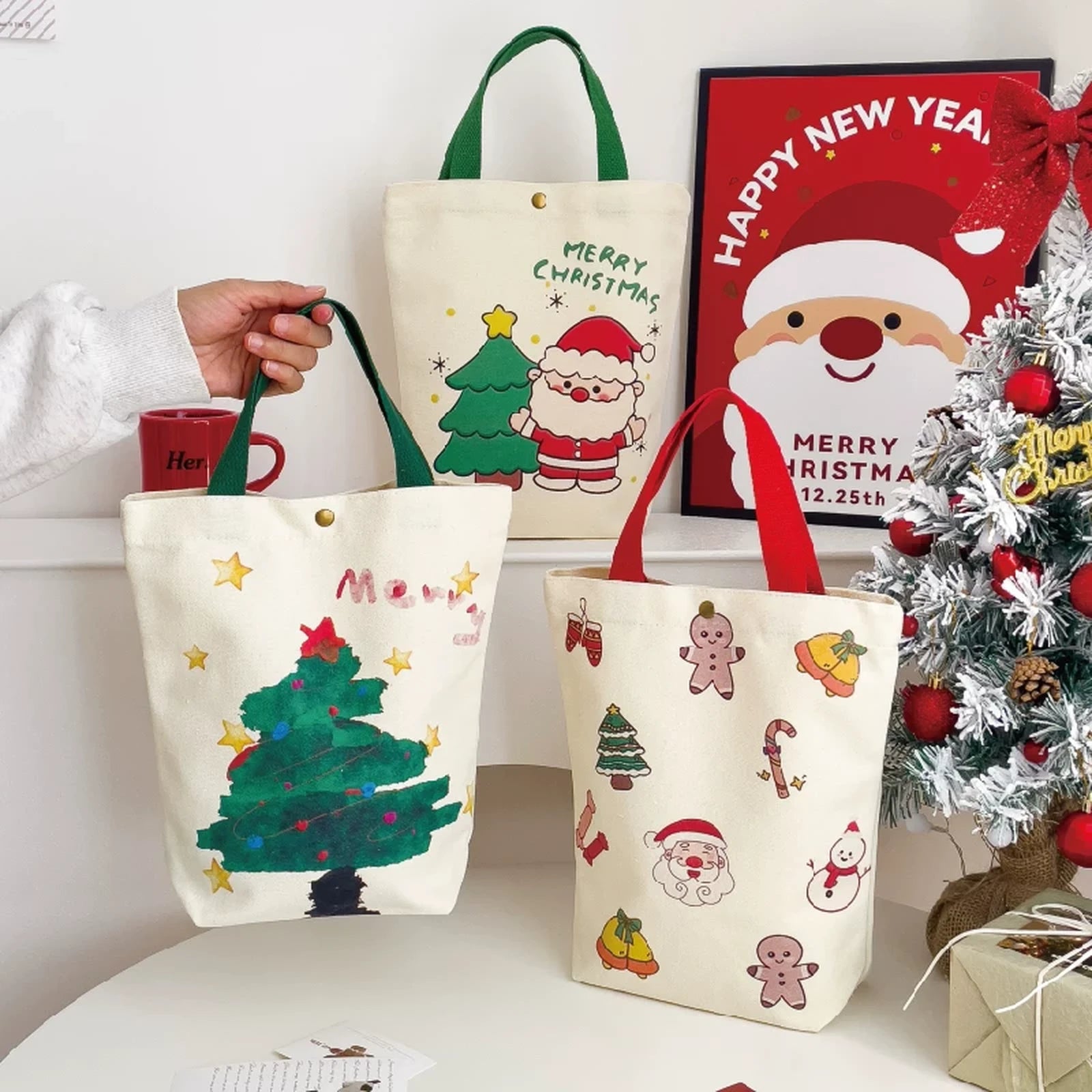 Snap-Closure Canvas Christmas Gift Bags – product view
