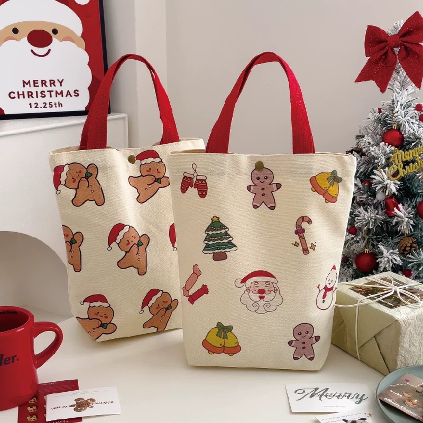 Snap-Closure Canvas Christmas Gift Bags – product view