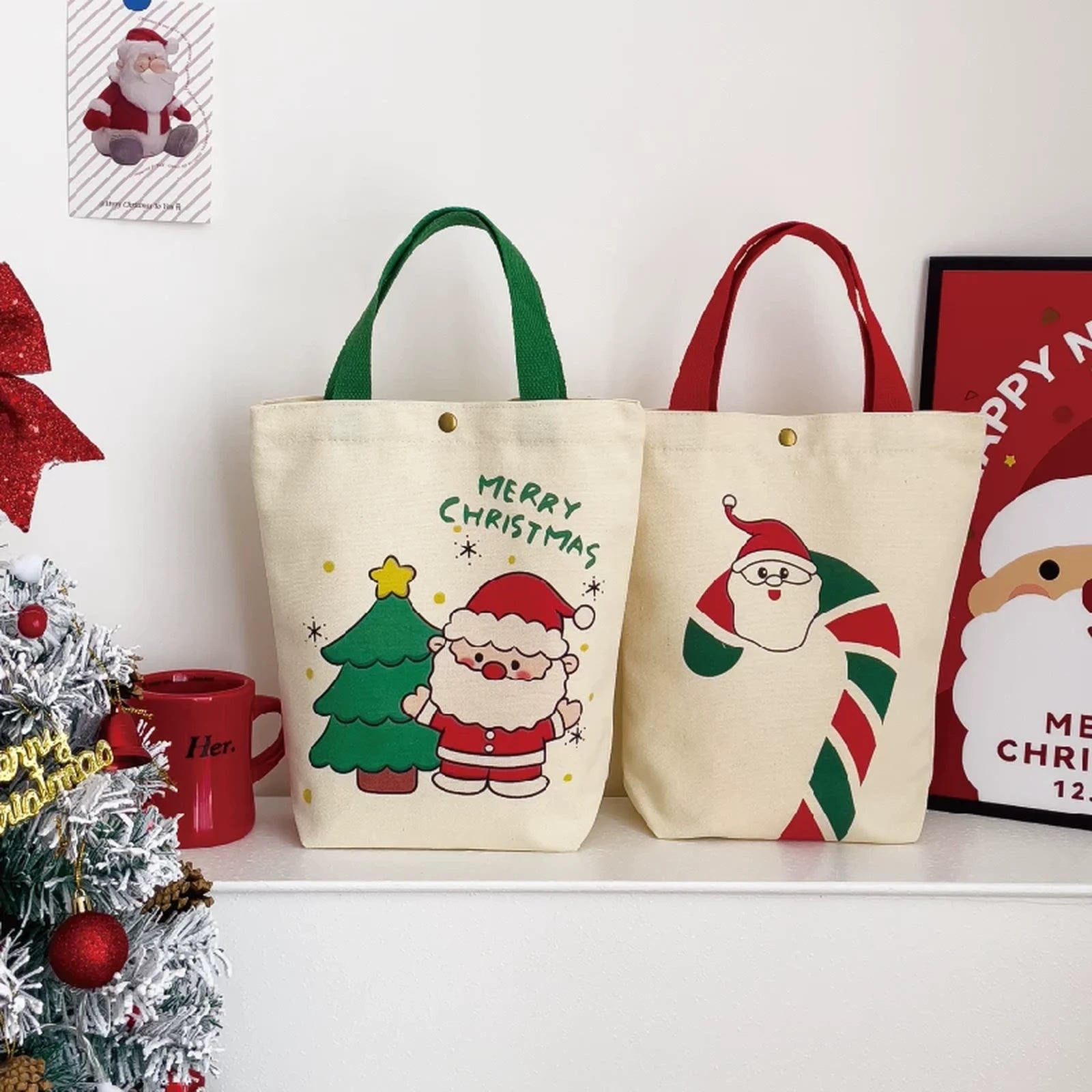 Snap-Closure Canvas Christmas Gift Bags – product view