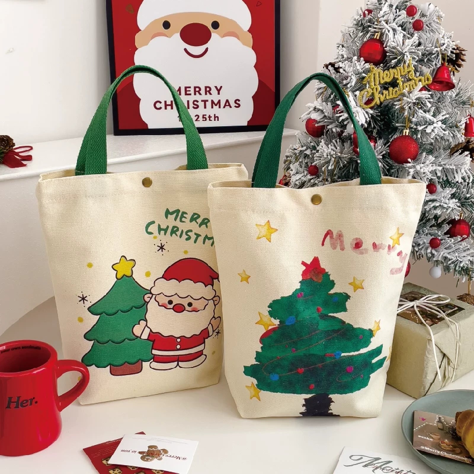 Snap-Closure Canvas Christmas Gift Bags – product view