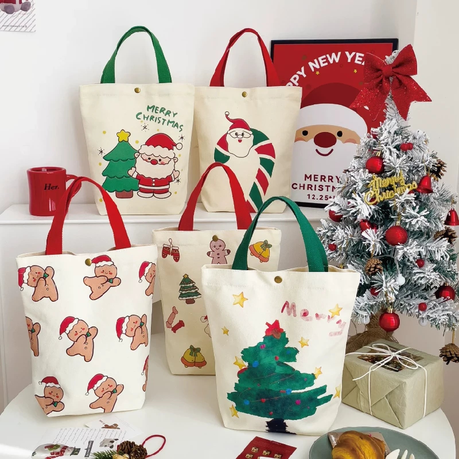 Snap-Closure Canvas Christmas Gift Bags – product view