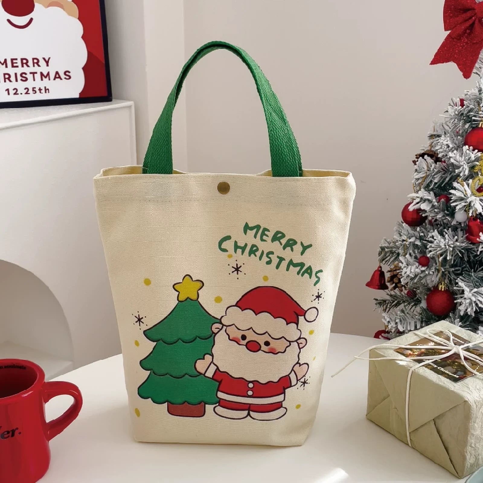 Snap-Closure Canvas Christmas Gift Bags – sample variant