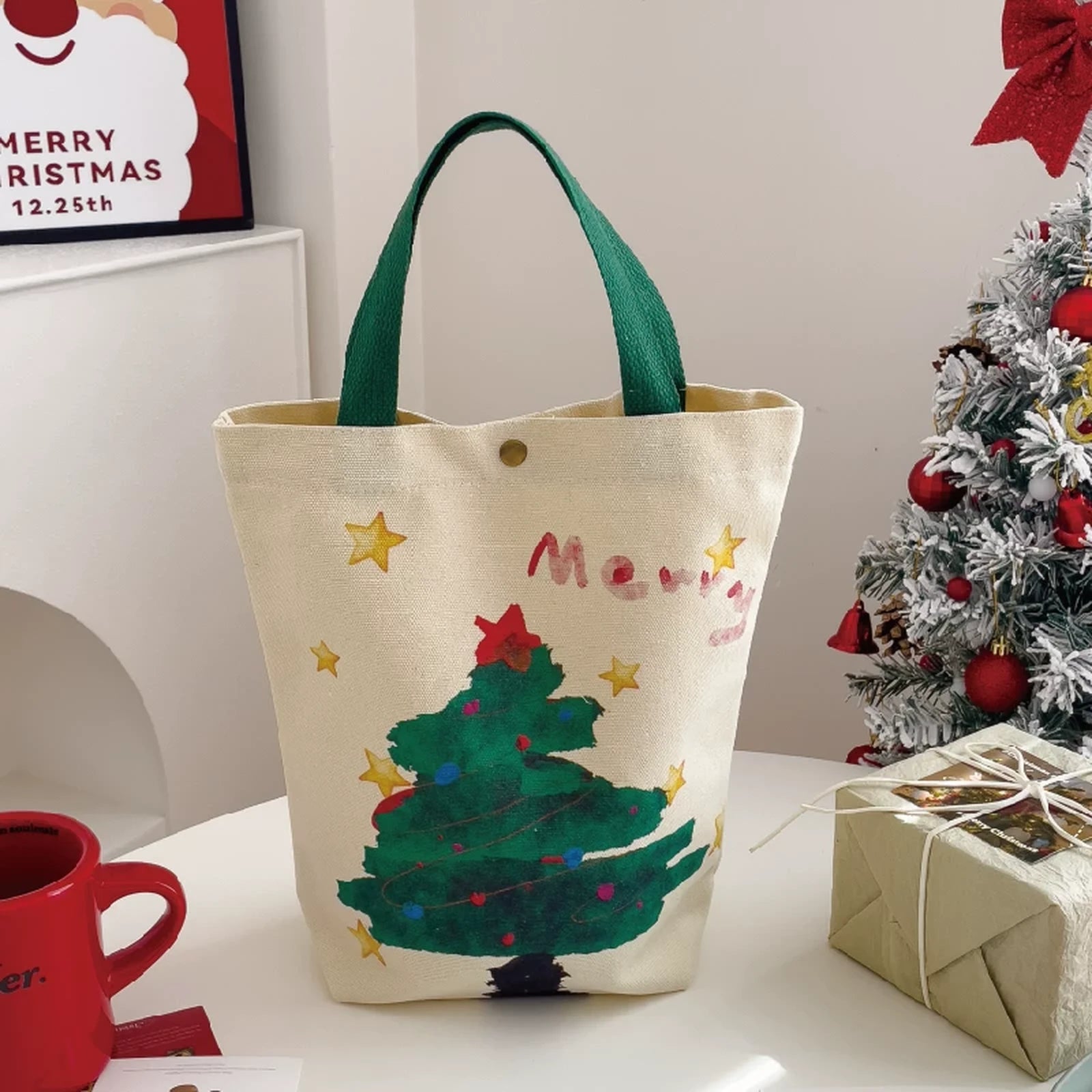 Snap-Closure Canvas Christmas Gift Bags – sample variant