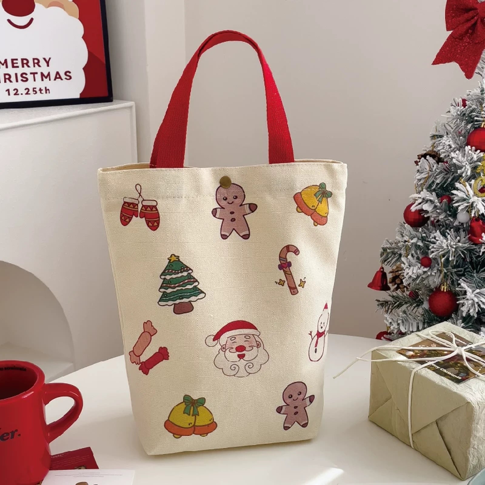 Snap-Closure Canvas Christmas Gift Bags – sample variant