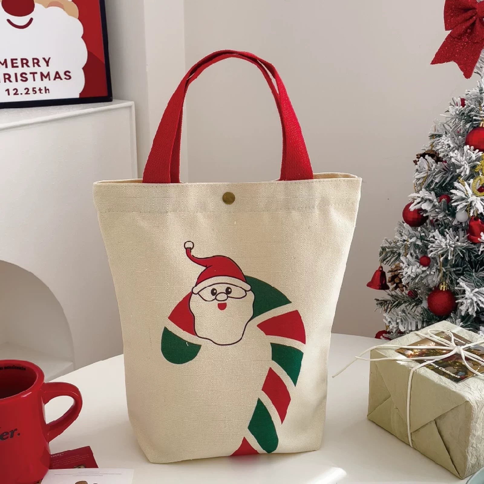 Snap-Closure Canvas Christmas Gift Bags – sample variant