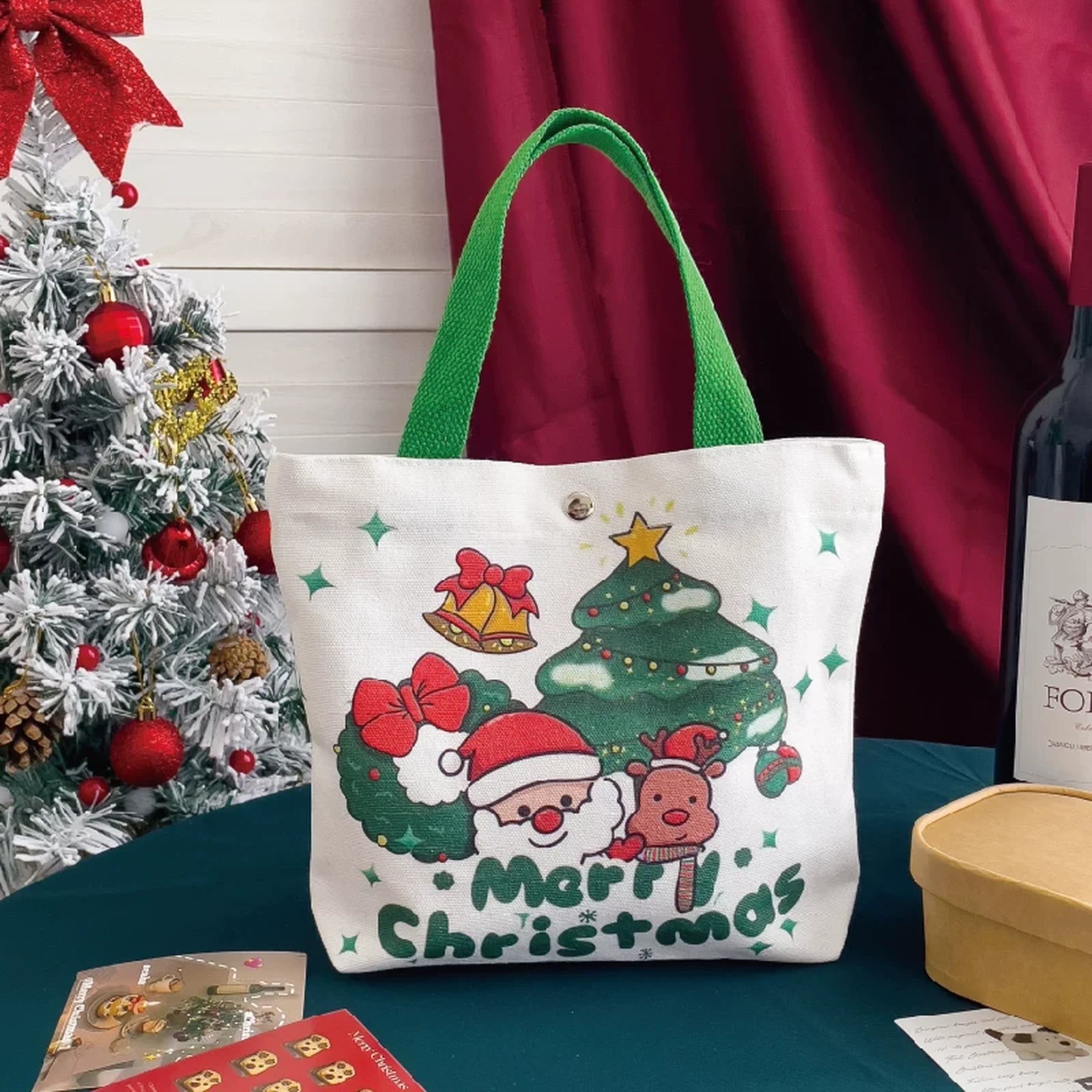 Snap-Closure Canvas Christmas Gift Bags – sample variant