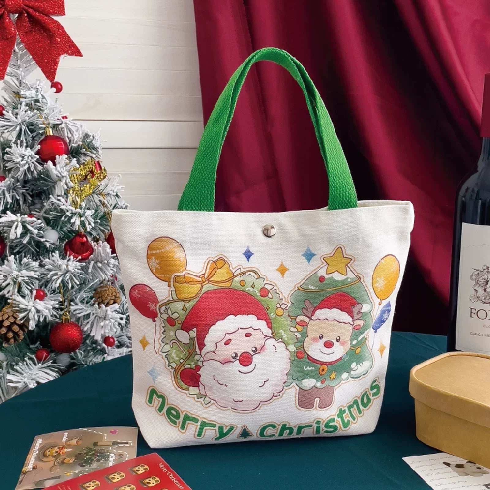 Snap-Closure Canvas Christmas Gift Bags – sample variant