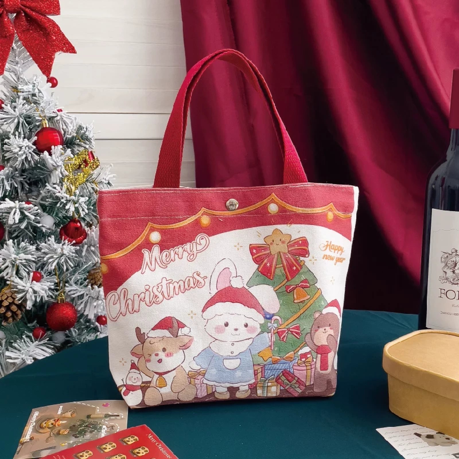 Snap-Closure Canvas Christmas Gift Bags – sample variant