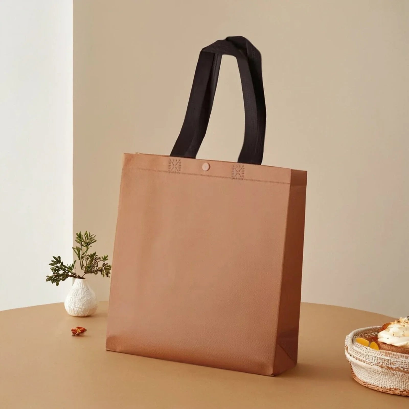 Caramel — Snap Closure snap-closure heavy-duty non-woven tote bags — 12 colors