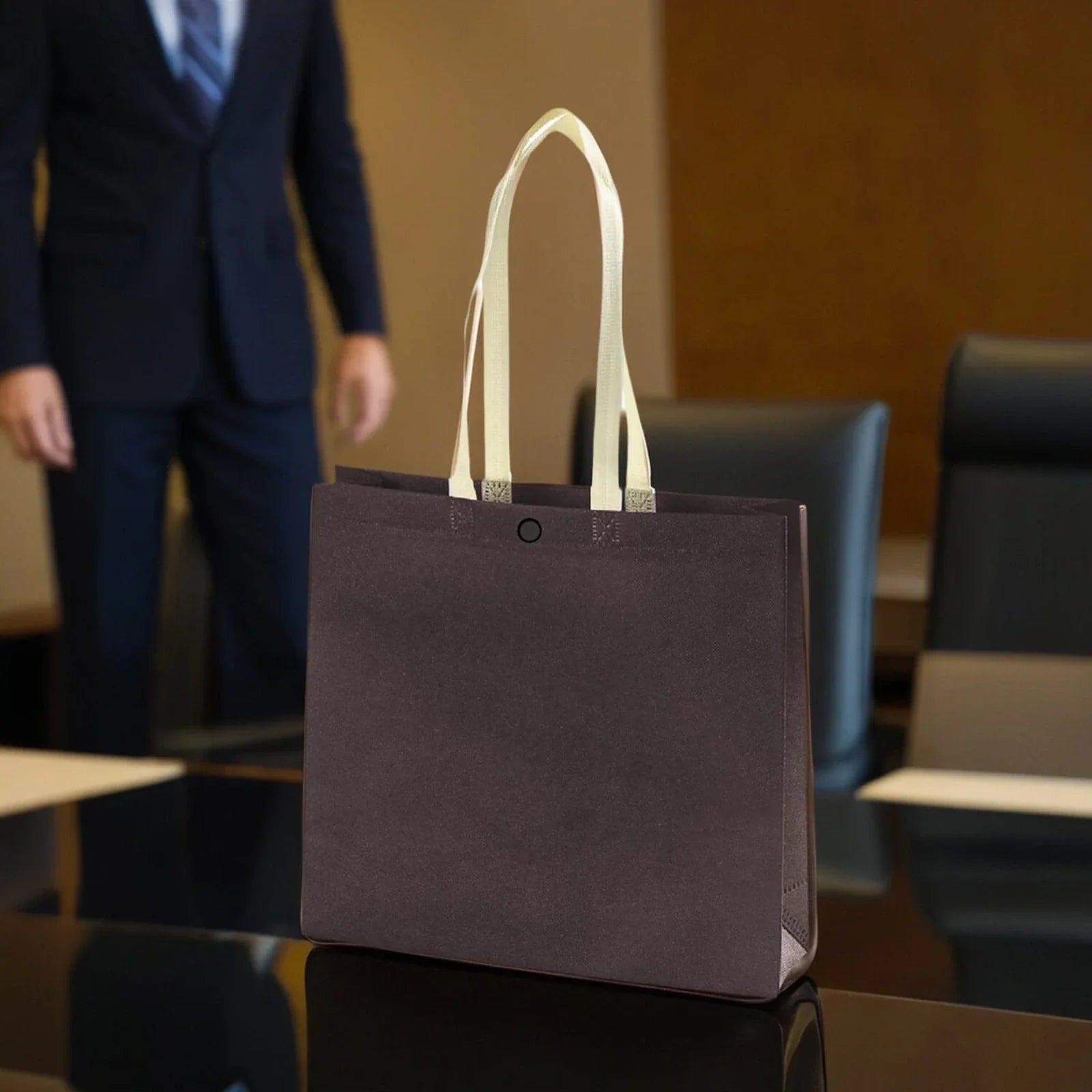 Coffee Brown — Snap Closure snap-closure heavy-duty non-woven tote bags — 12 colors