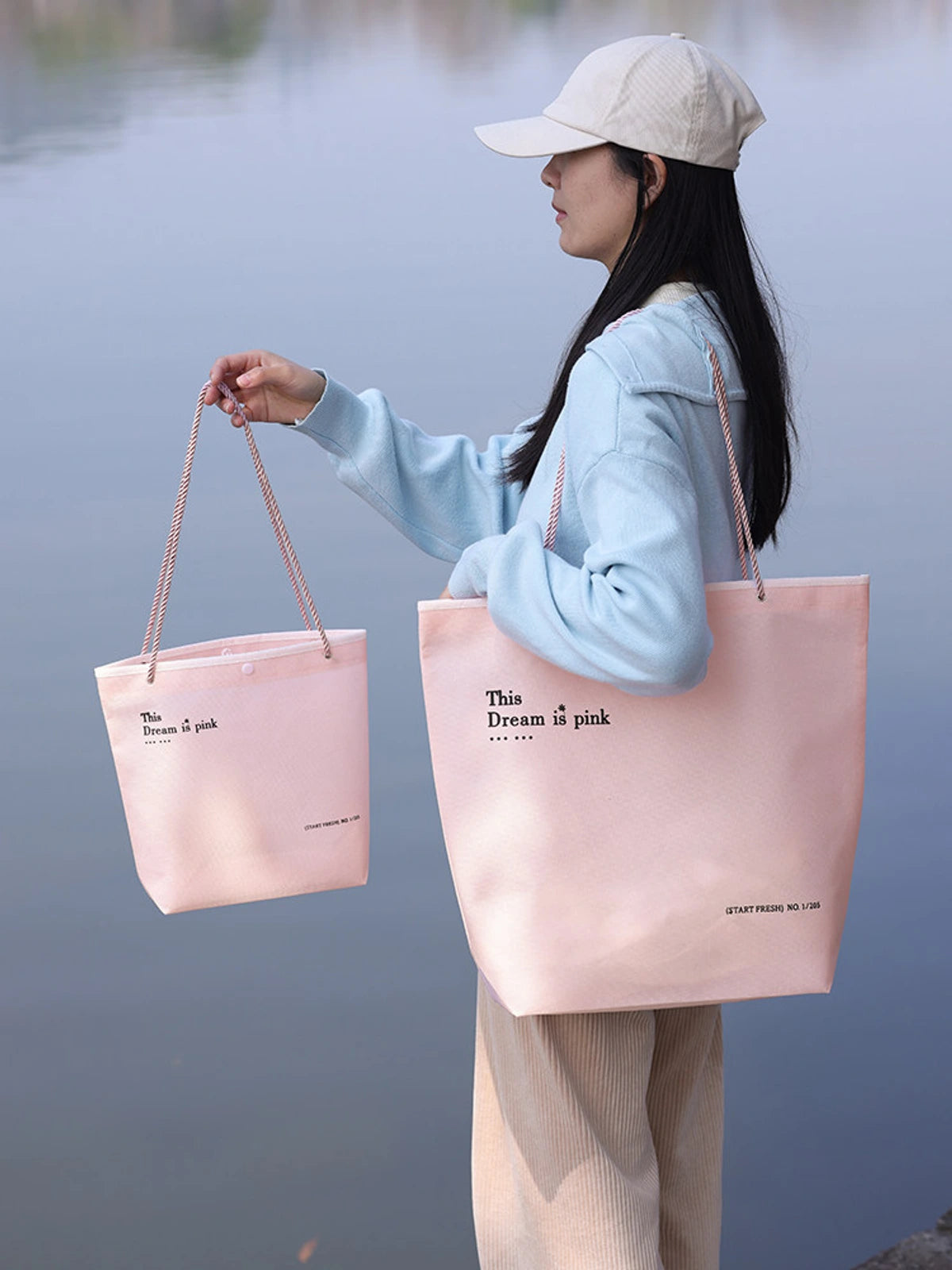 Snap-Closure Inverted-Trapezoid Stitched Non-Woven Tote Bags — 8 Styles product view 2