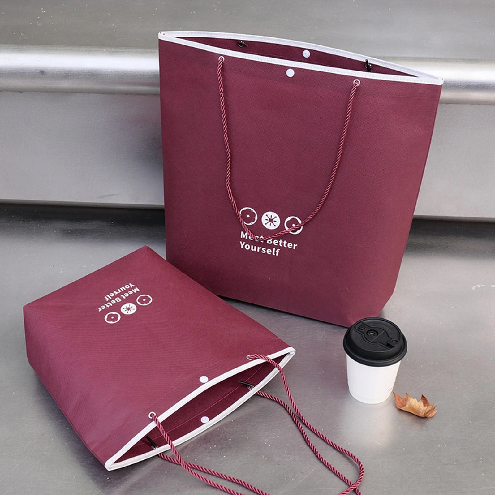Snap-Closure Inverted-Trapezoid Stitched Non-Woven Tote Bags — 8 Styles — Inverted Trapezoid — Ancora Red
