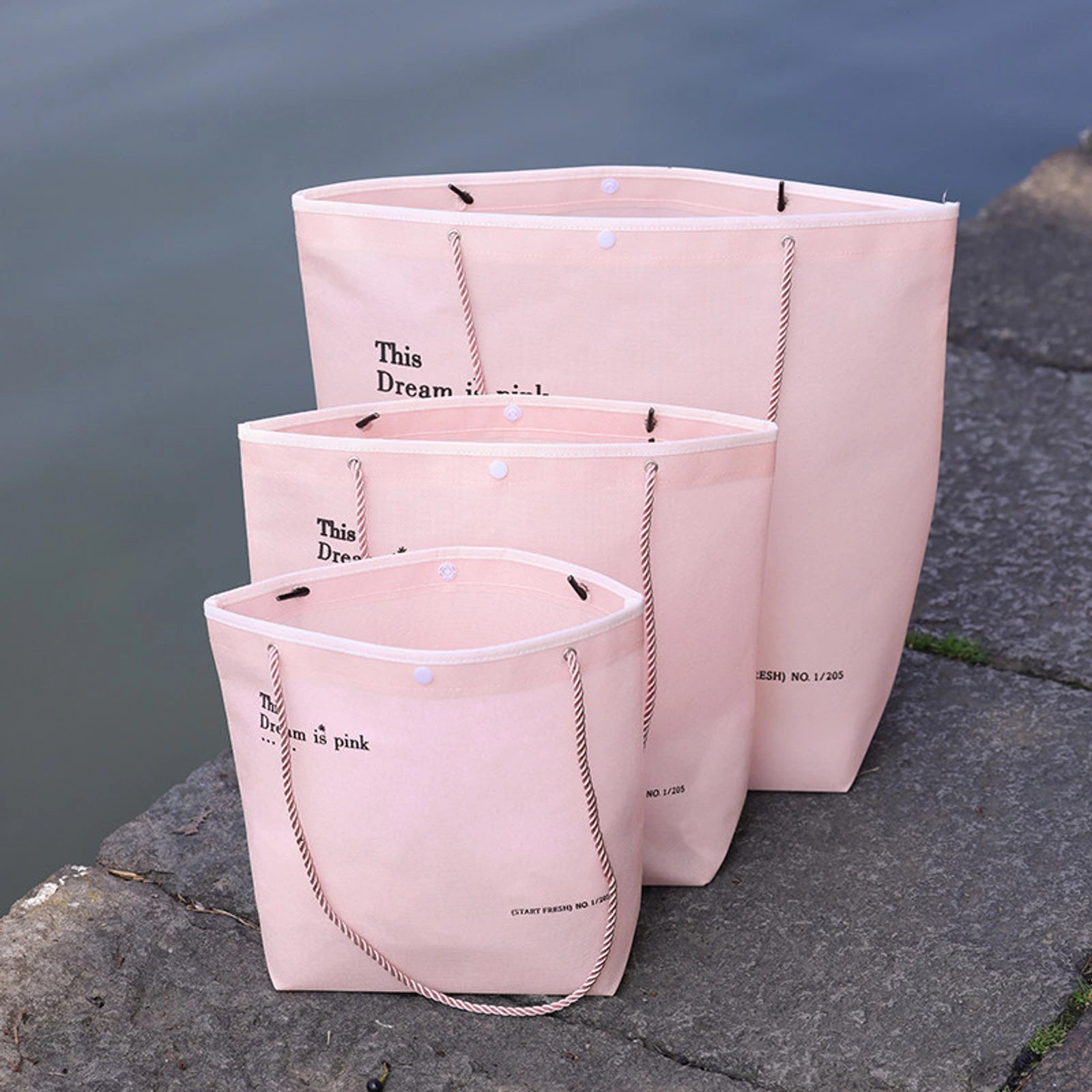 Snap-Closure Inverted-Trapezoid Stitched Non-Woven Tote Bags — 8 Styles — Inverted Trapezoid — Pink