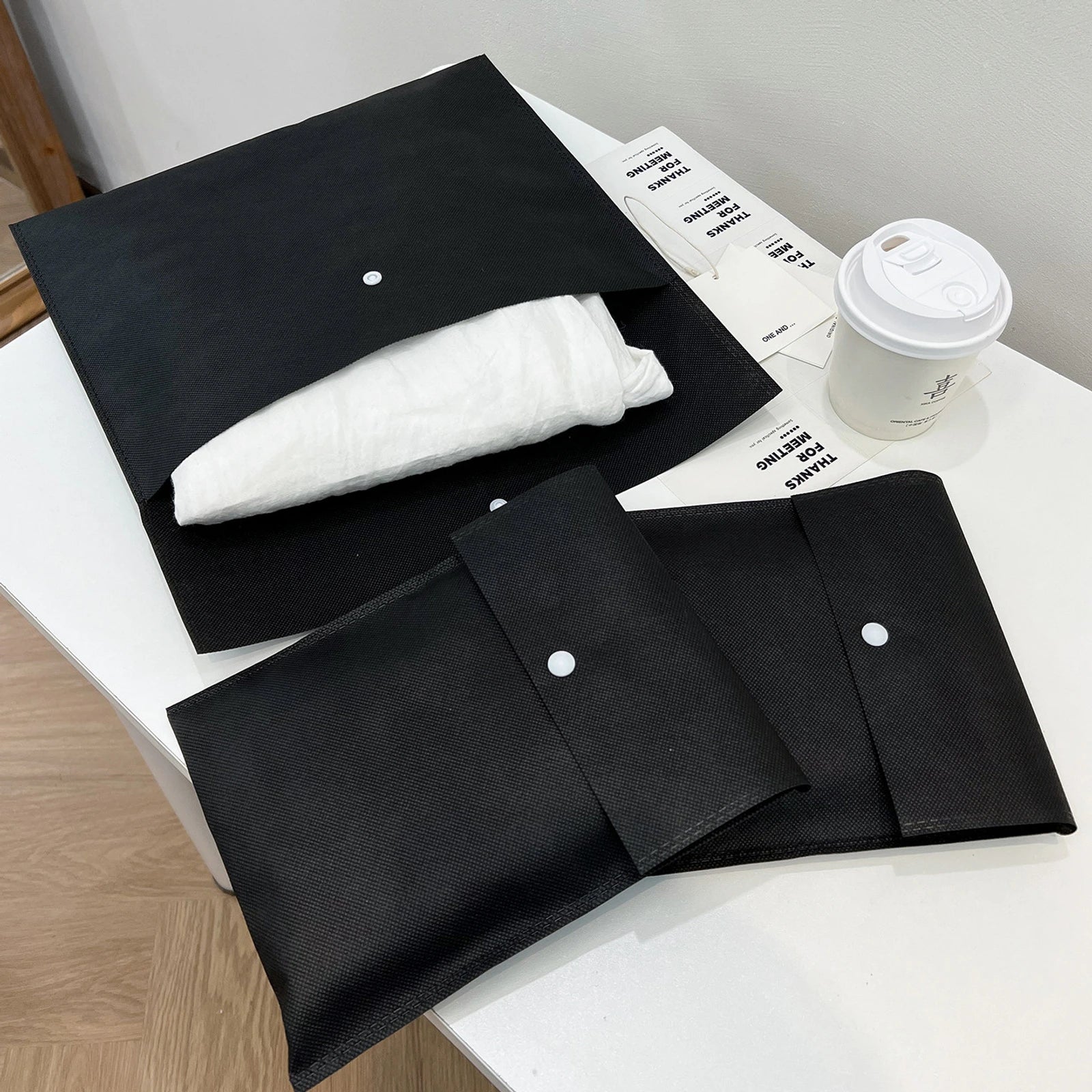 Snap-Closure Non-Woven Garment Packaging Bags — 6 Styles — BlackGarment Packaging Bag